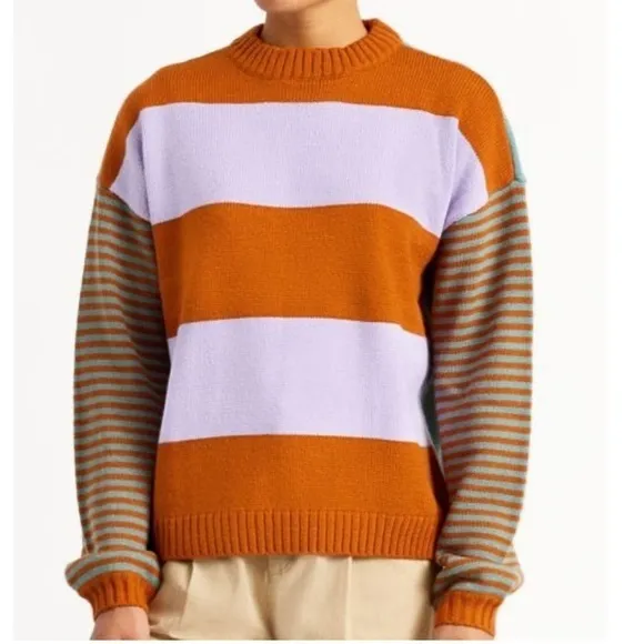 Brixton stripe sweater purple orange and teal