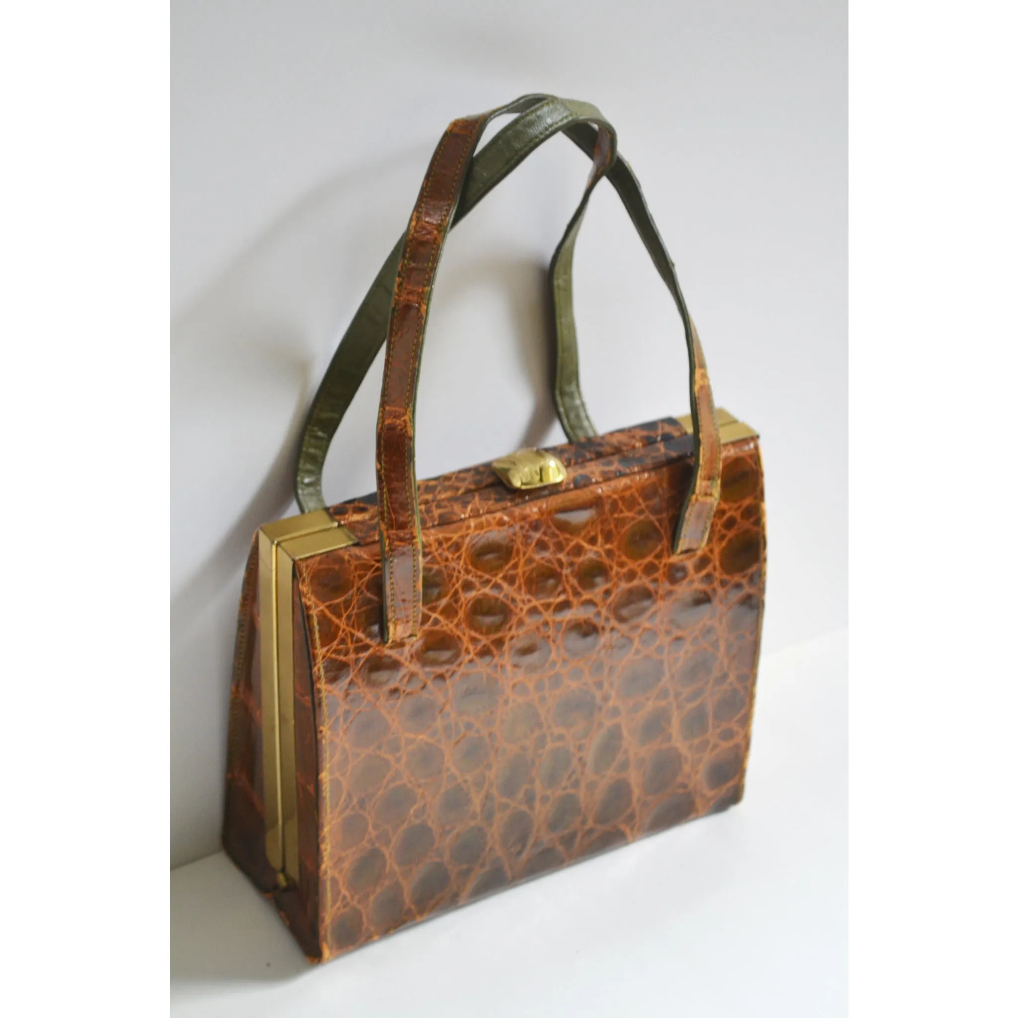 Brown & Green Alligator Kelly Purse
