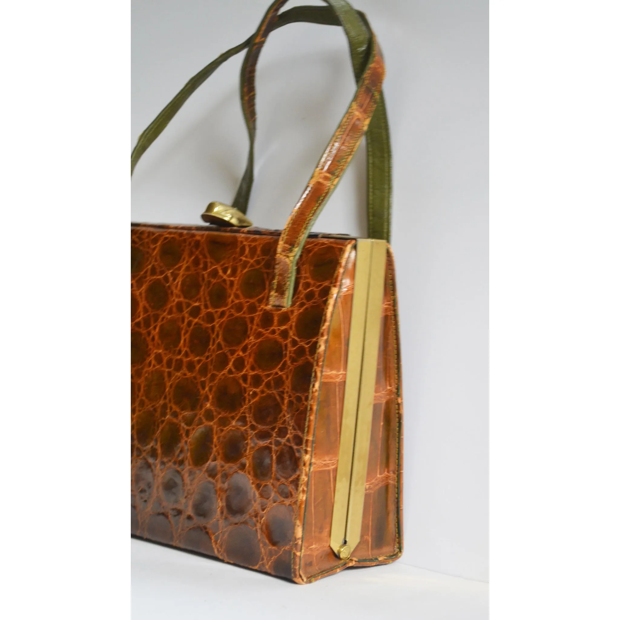 Brown & Green Alligator Kelly Purse