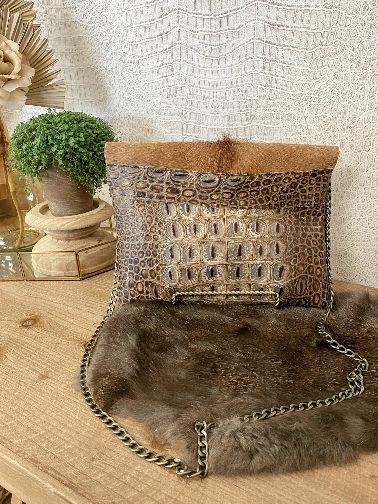 Brown/Grey Croc Double Flap