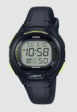 CAS DIGITAL WATCH 10YR BATTERY, LED BACKLIGHT, 50M WR, BLACK/GREEN