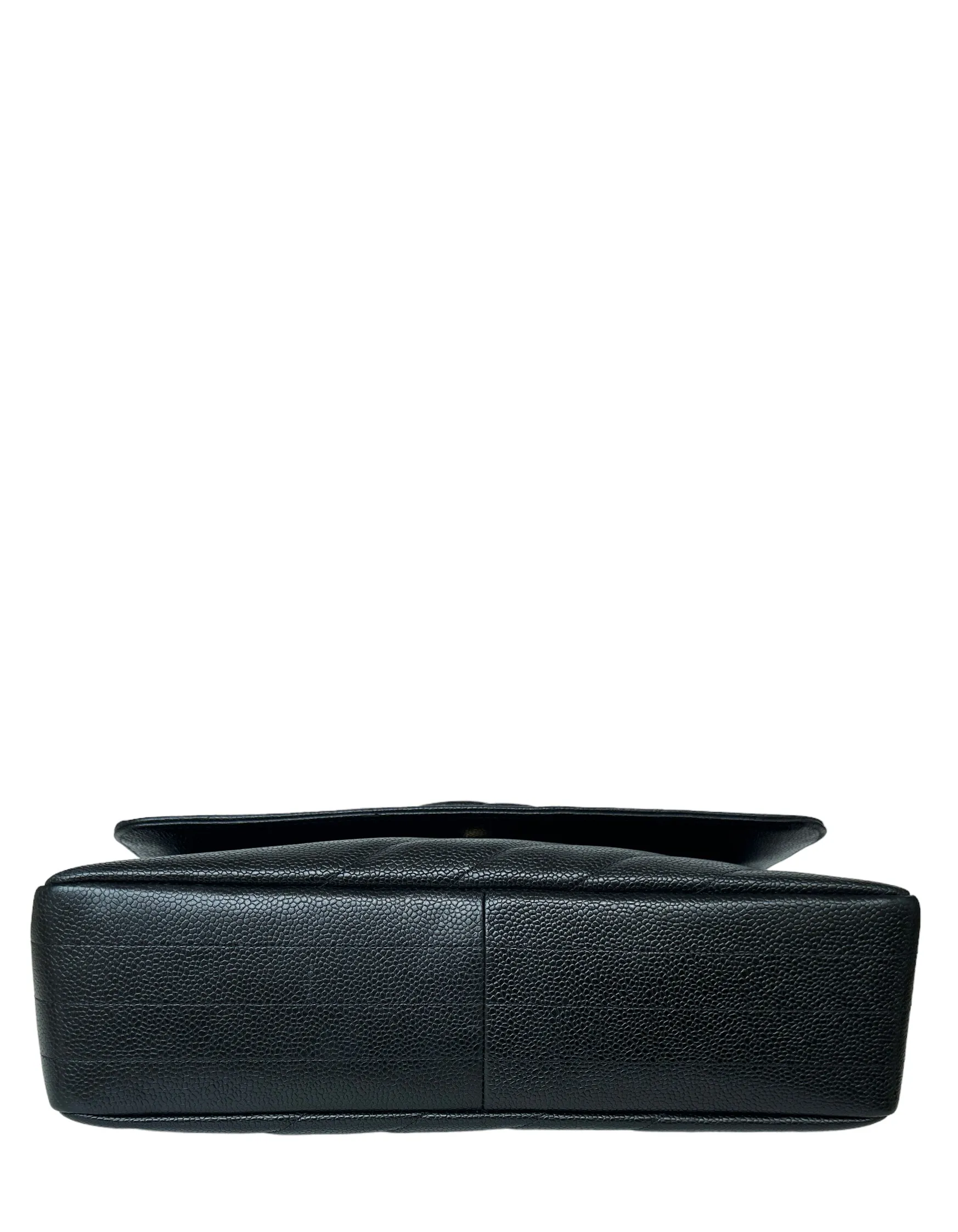 Chanel 1990s Black Caviar Leather Diagonal Quilted CC Flap Bag