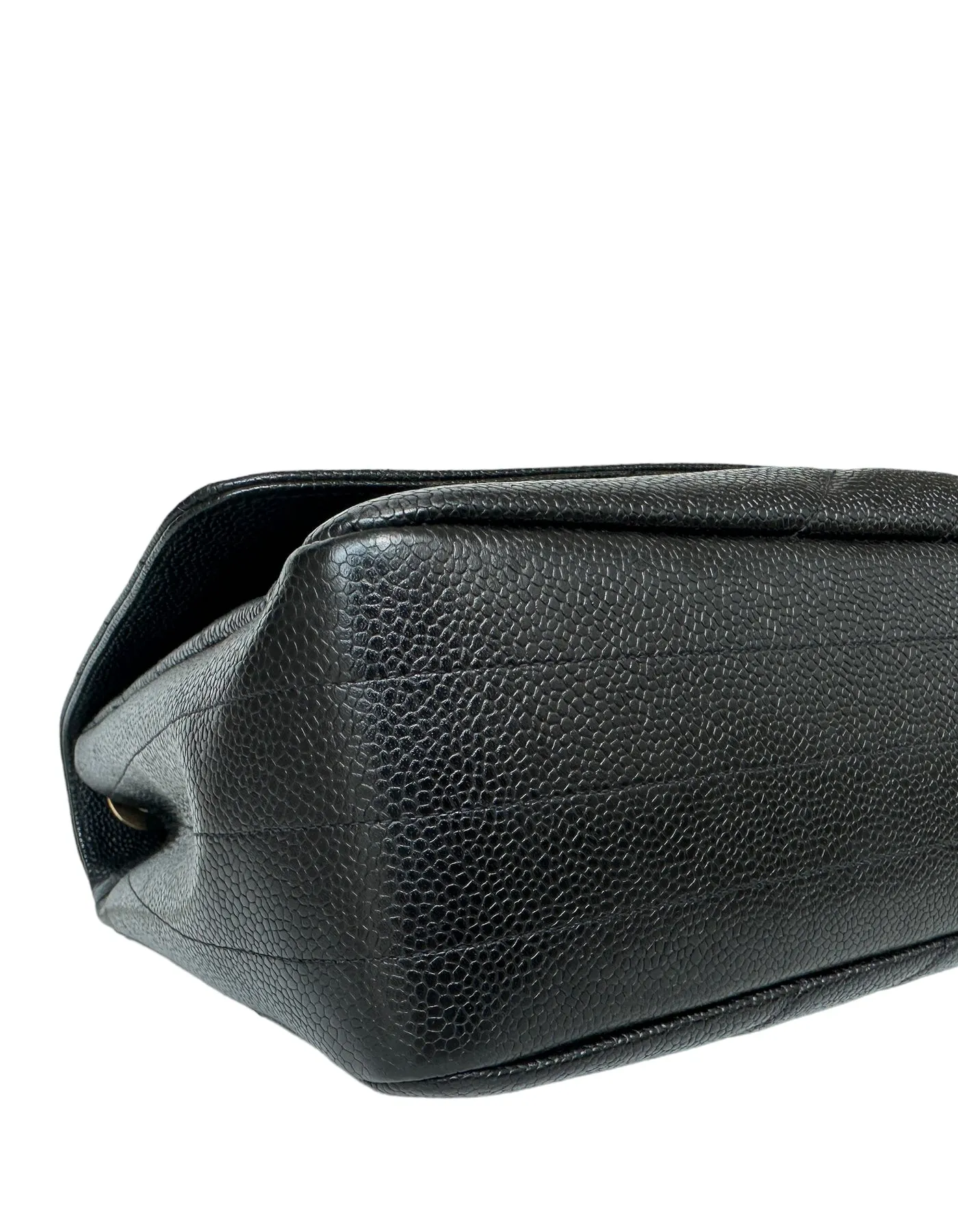 Chanel 1990s Black Caviar Leather Diagonal Quilted CC Flap Bag