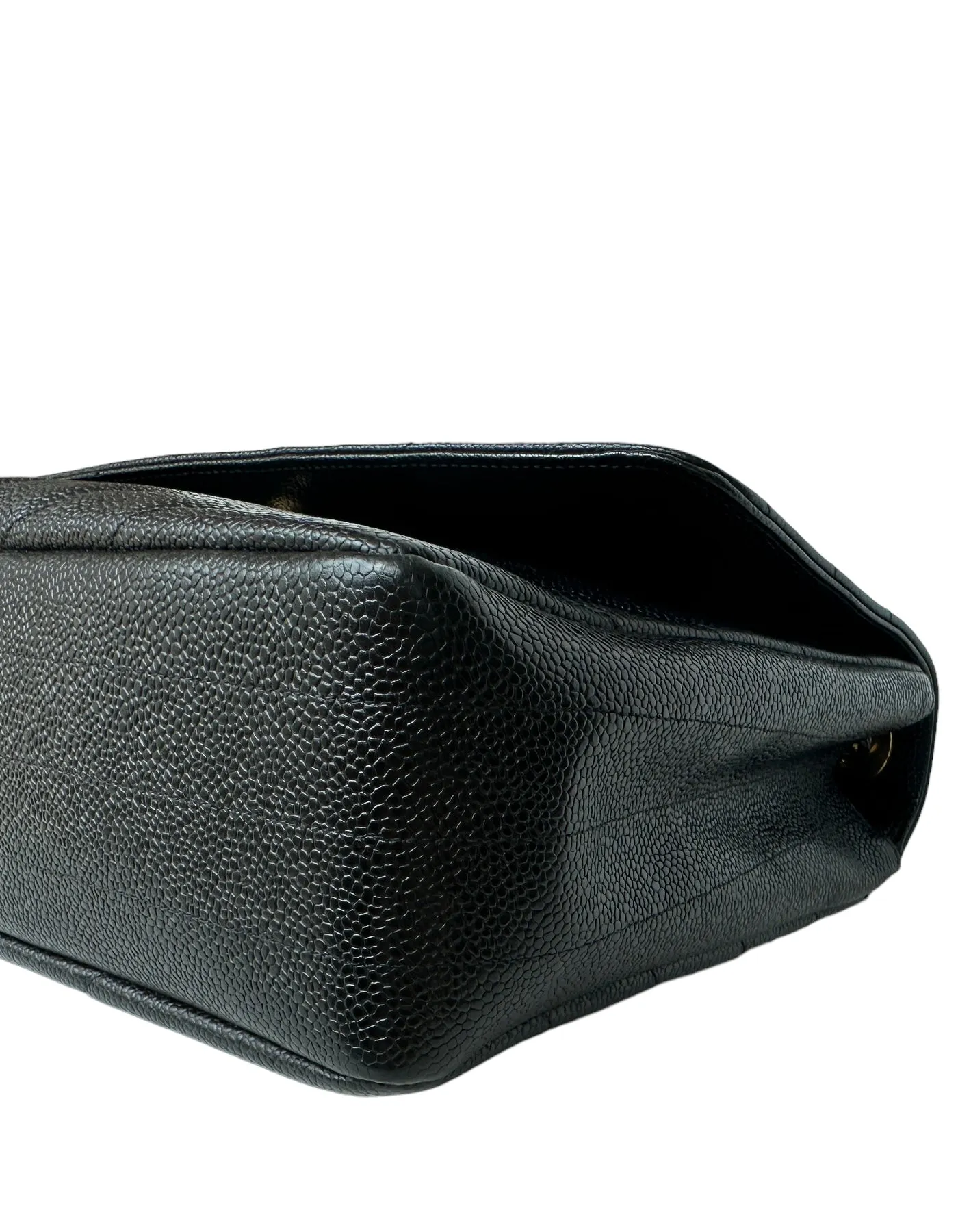 Chanel 1990s Black Caviar Leather Diagonal Quilted CC Flap Bag