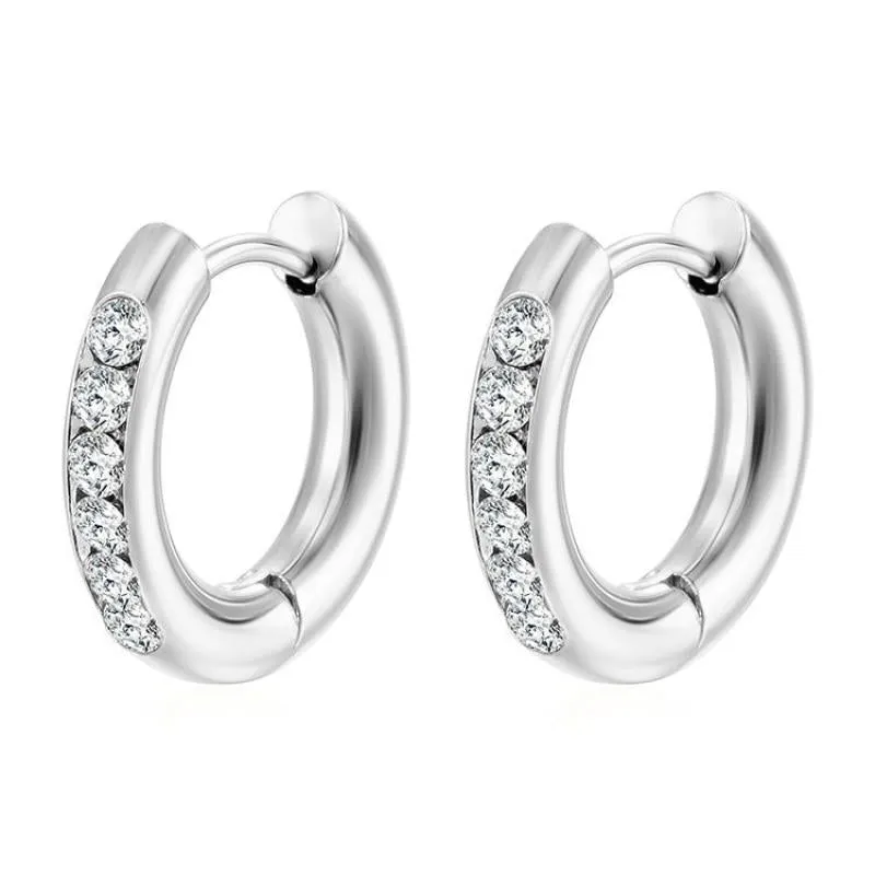 Children's Earrings:  Steel, Gold IP Clear CZ Huggie Hoops Ages 6 - Teens