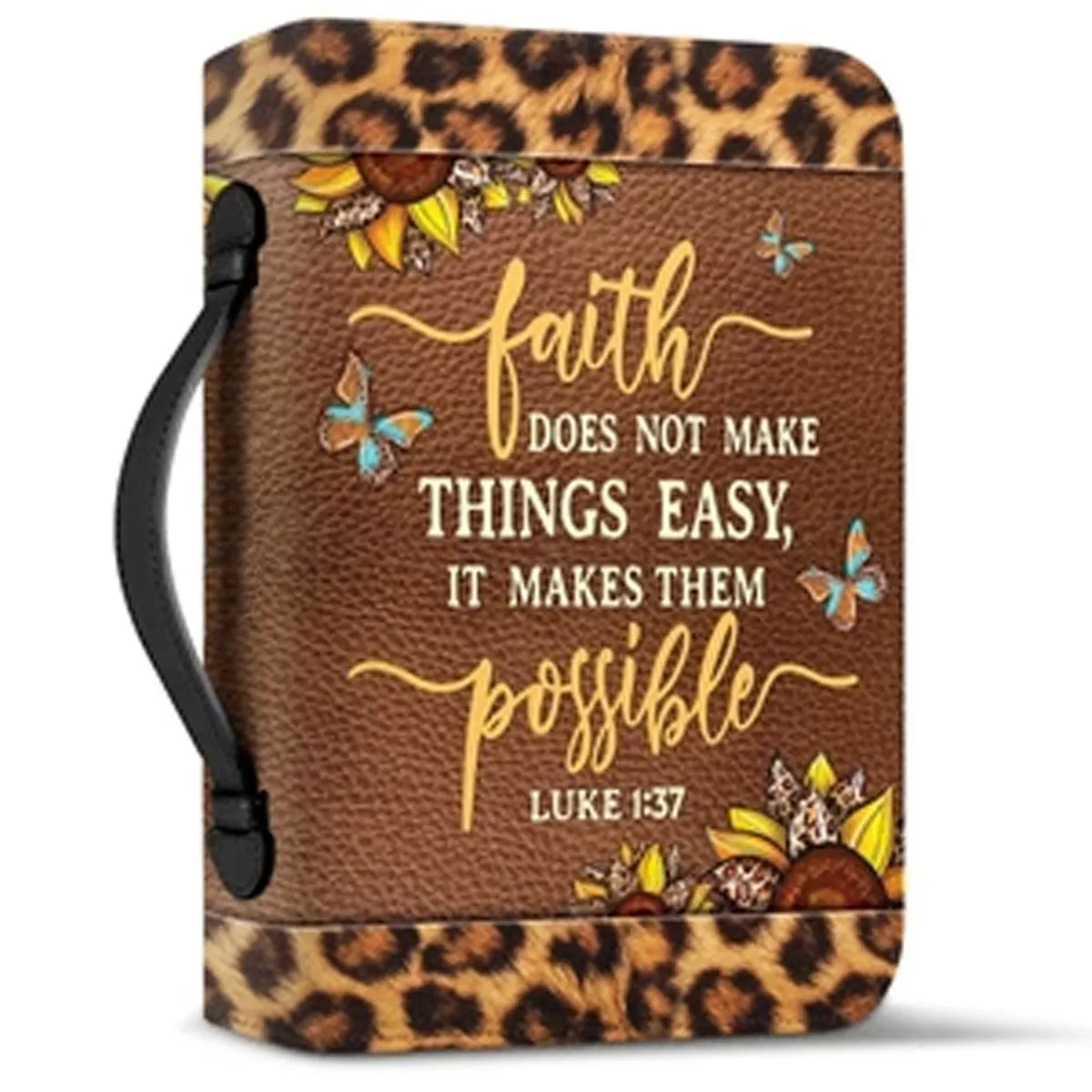 Christianartbag Bible Cover - Faith Does Not Make Things Easy Luke 1:37 Bible Cover - Personalized Bible Cover -Sunflower Bible Cover - CABBBCV02090823.