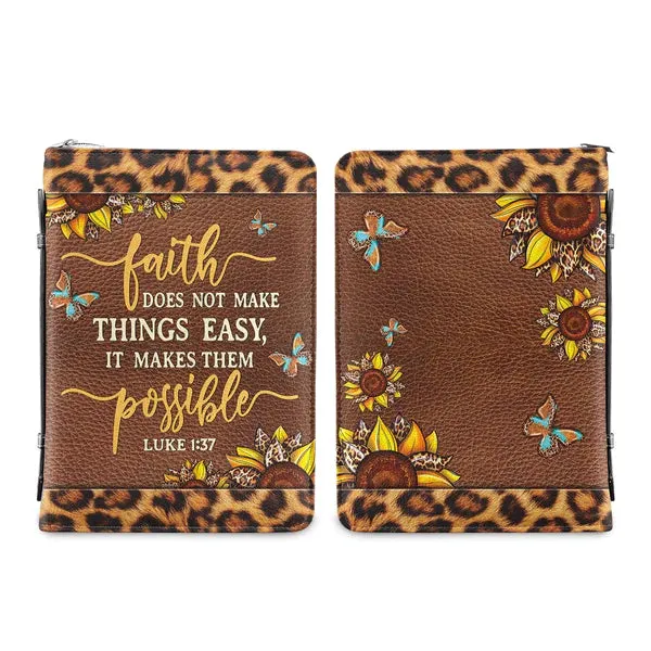 Christianartbag Bible Cover - Faith Does Not Make Things Easy Luke 1:37 Bible Cover - Personalized Bible Cover -Sunflower Bible Cover - CABBBCV02090823.