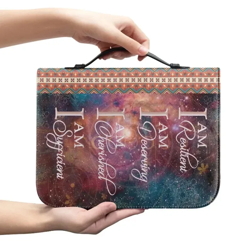 Christianartbag Bible Cover - GOD Says I Am Resilient I am deserving Personalized Bible Cover Blue - Personalized Cosmic Affirmation Bible Cover - CABBBCV01250923.