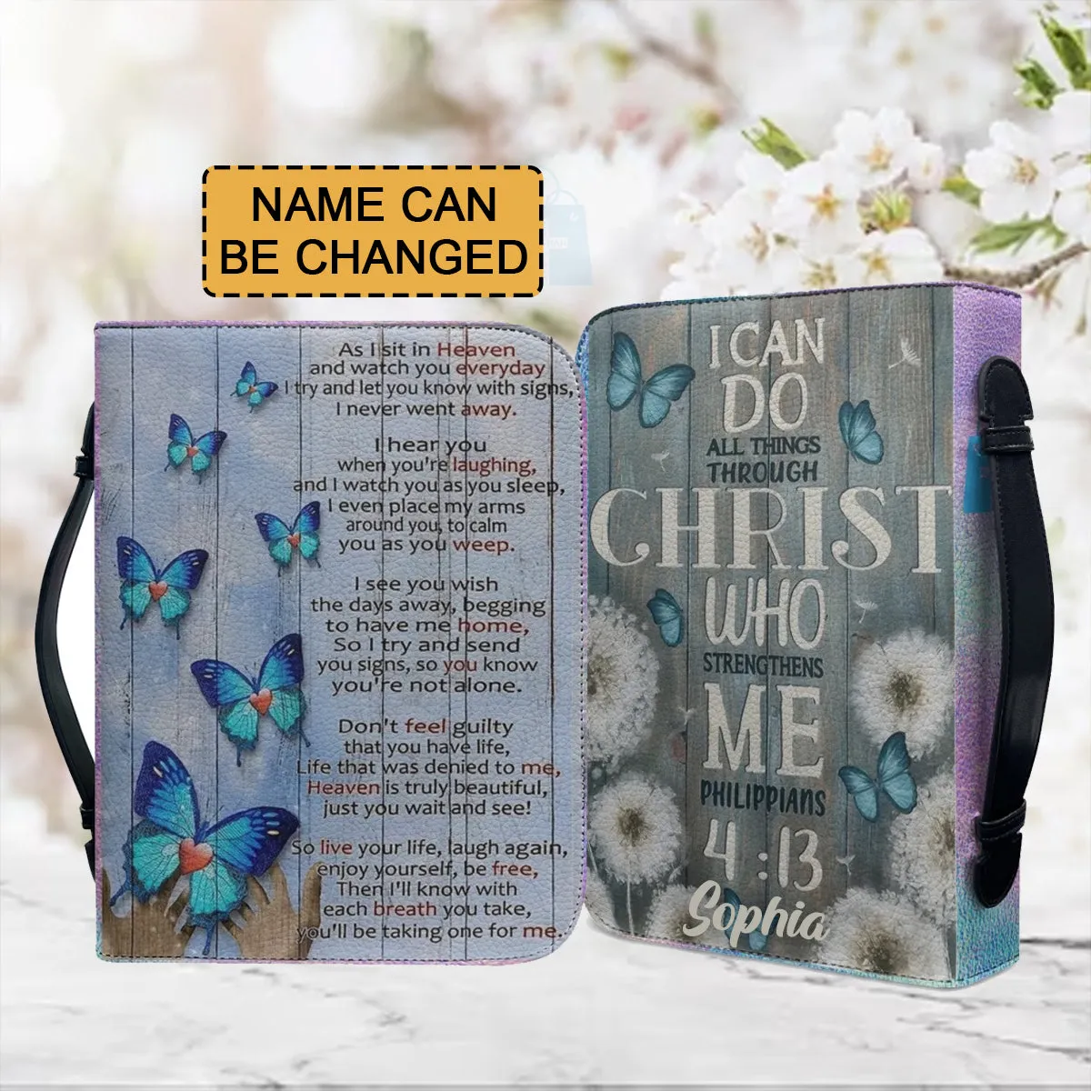Christianartbag Bible Cover, I Can Do All Things Through Christ Bible Cover, Personalized Bible Cover, Butterfly Blue Bible Cover, Christian Gifts, CAB05021123.