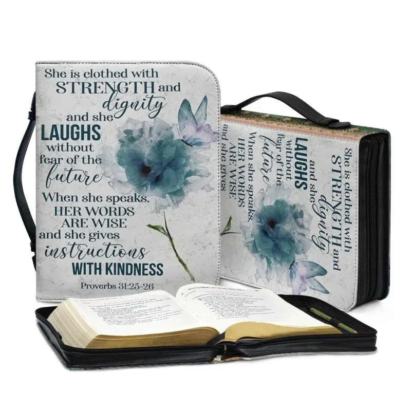 Christianartbag Bible Cover, She Is Clothed With Strength and Dignity Bible Cover, Personalized Bible Cover, Butterfly Flower Bible Cover, Christian Gifts, CAB01081123.