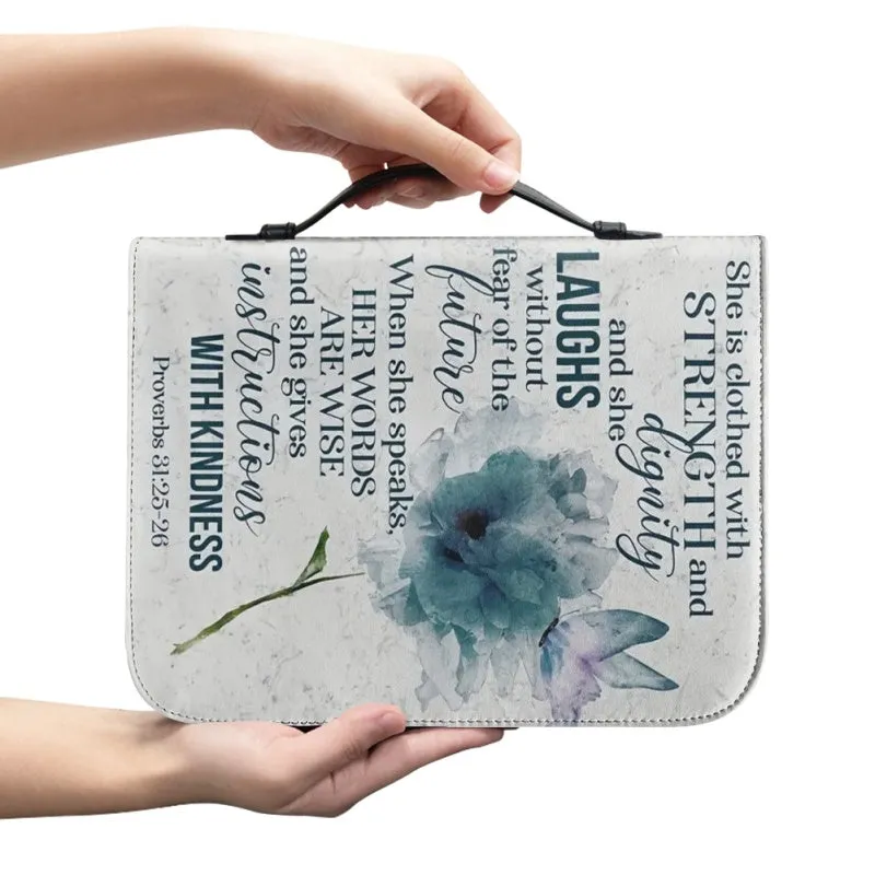 Christianartbag Bible Cover, She Is Clothed With Strength and Dignity Bible Cover, Personalized Bible Cover, Butterfly Flower Bible Cover, Christian Gifts, CAB01081123.