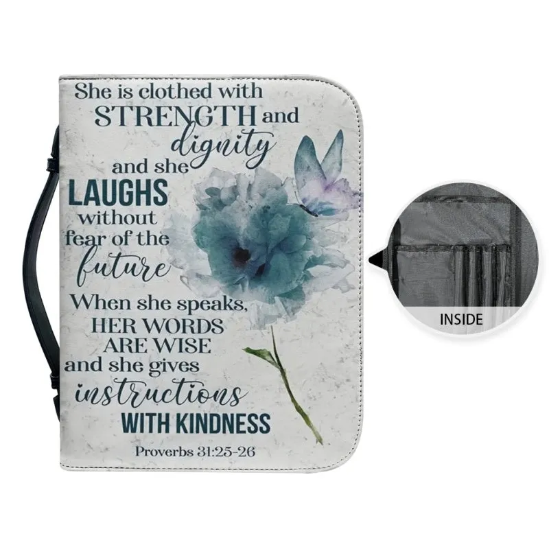 Christianartbag Bible Cover, She Is Clothed With Strength and Dignity Bible Cover, Personalized Bible Cover, Butterfly Flower Bible Cover, Christian Gifts, CAB01081123.