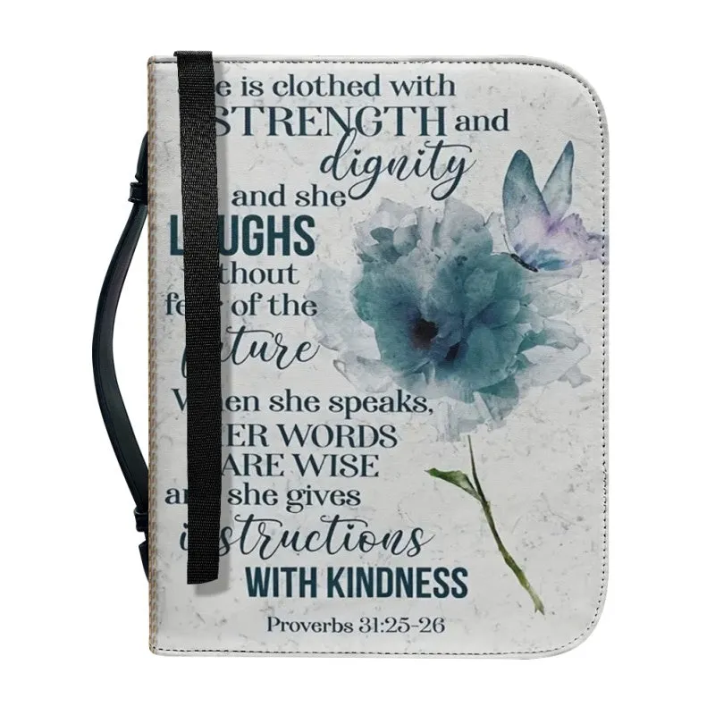 Christianartbag Bible Cover, She Is Clothed With Strength and Dignity Bible Cover, Personalized Bible Cover, Butterfly Flower Bible Cover, Christian Gifts, CAB01081123.