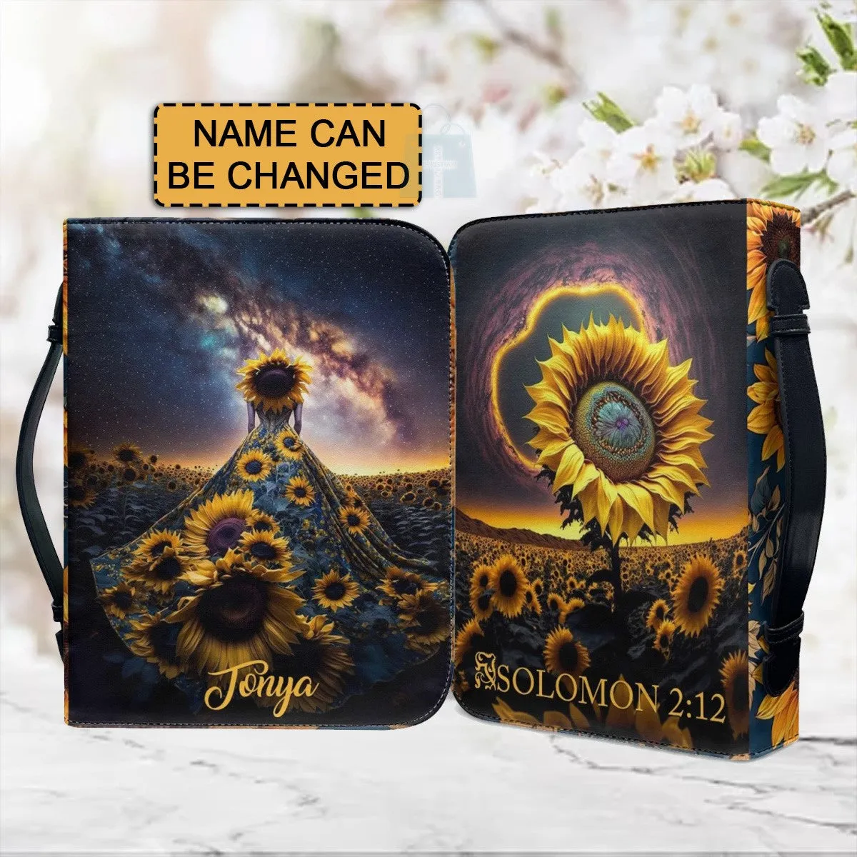 CHRISTIANARTBAG Cosmic Sunflower Personalized Bible Cover - Solomon 2:12 Verse, CABBBCV04030324.
