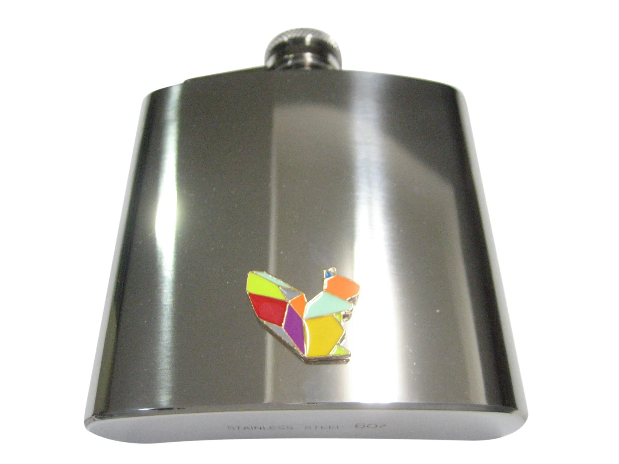 Colorful Origami Squirrel 6oz Flask