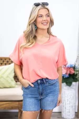 Coral Drop Shoulder Dolman Woven Top