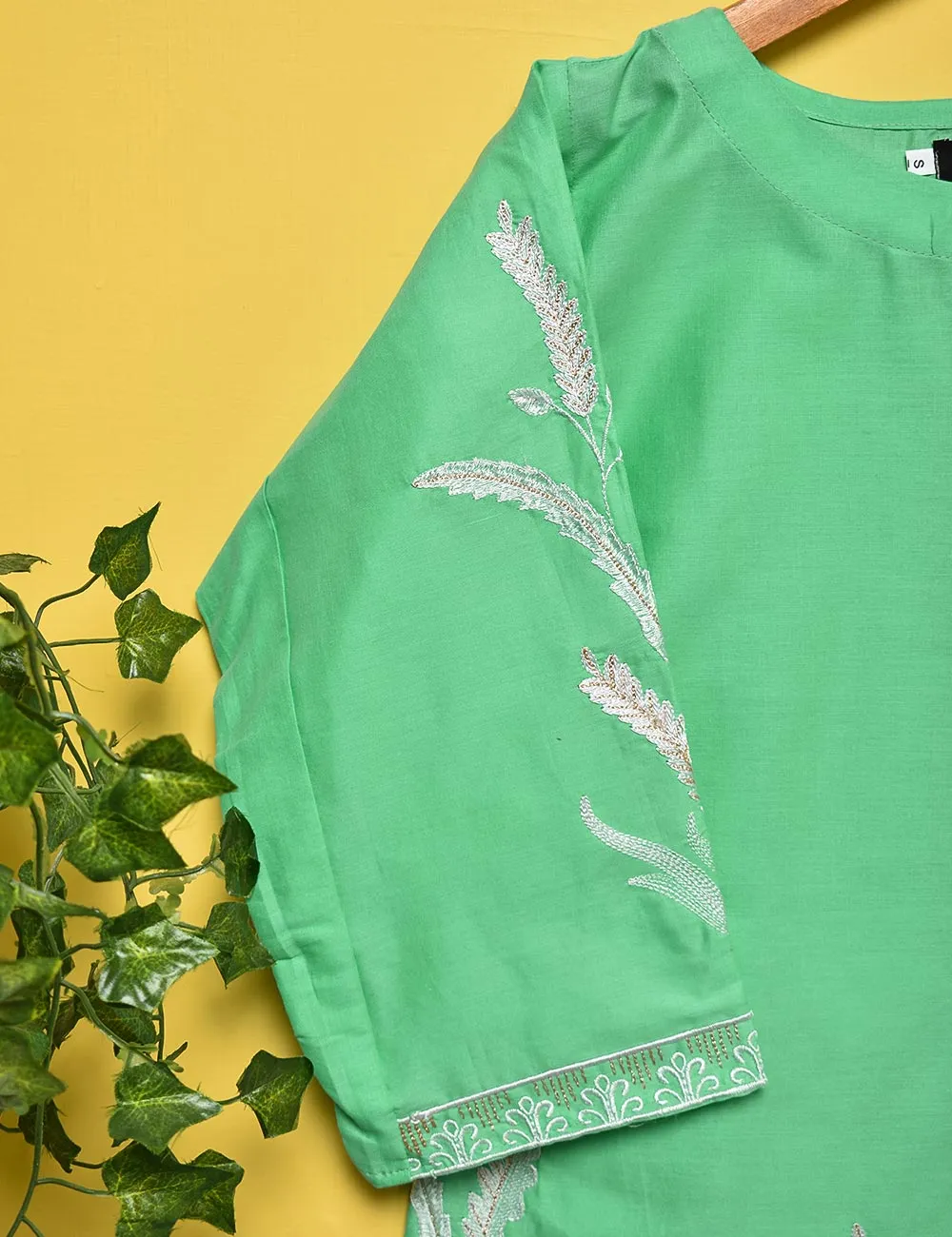 Cotton Embroidered Stitched Kurti - Dazzling Freesia (TS-005A-LightGreen)