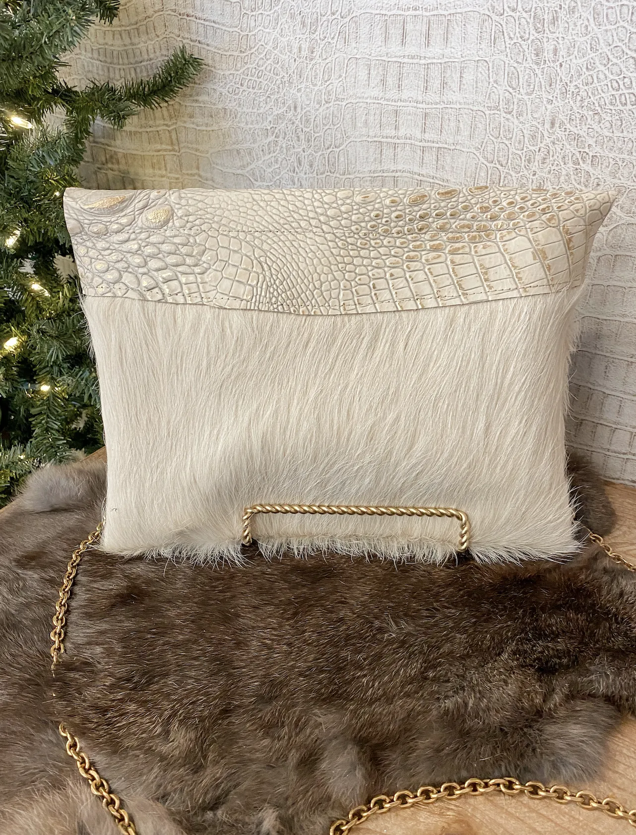 Cream Hide with White/Gold Croc Flap
