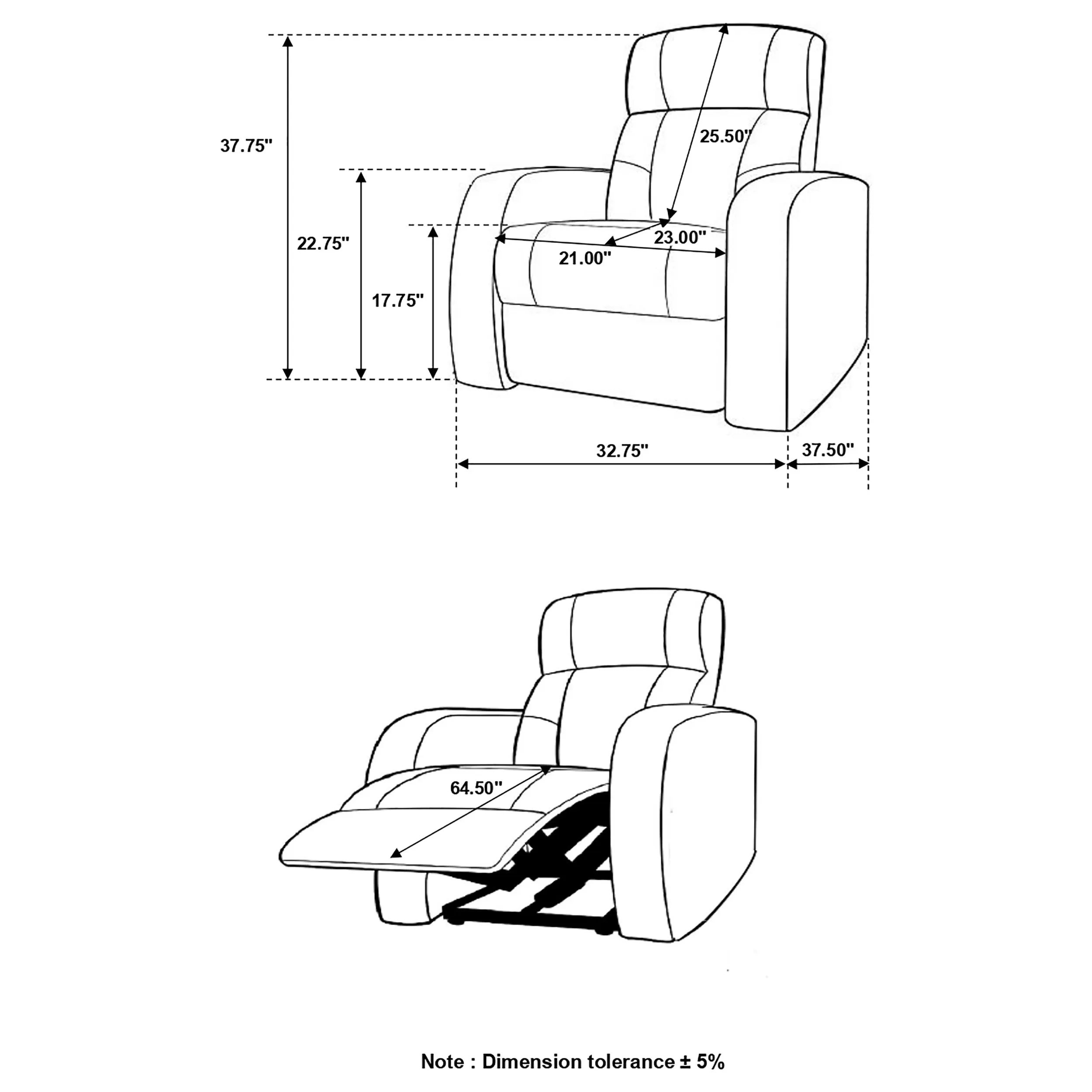 Cyrus Upholstered Track Arm Recliner Black