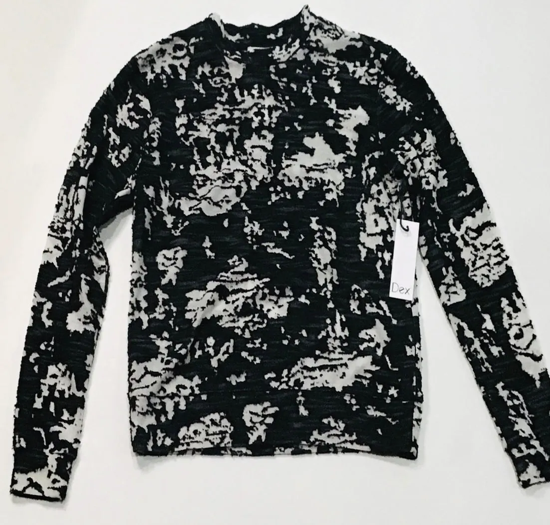 DEX Black/White Patterned Long Sleeve Shirt Top Size XS