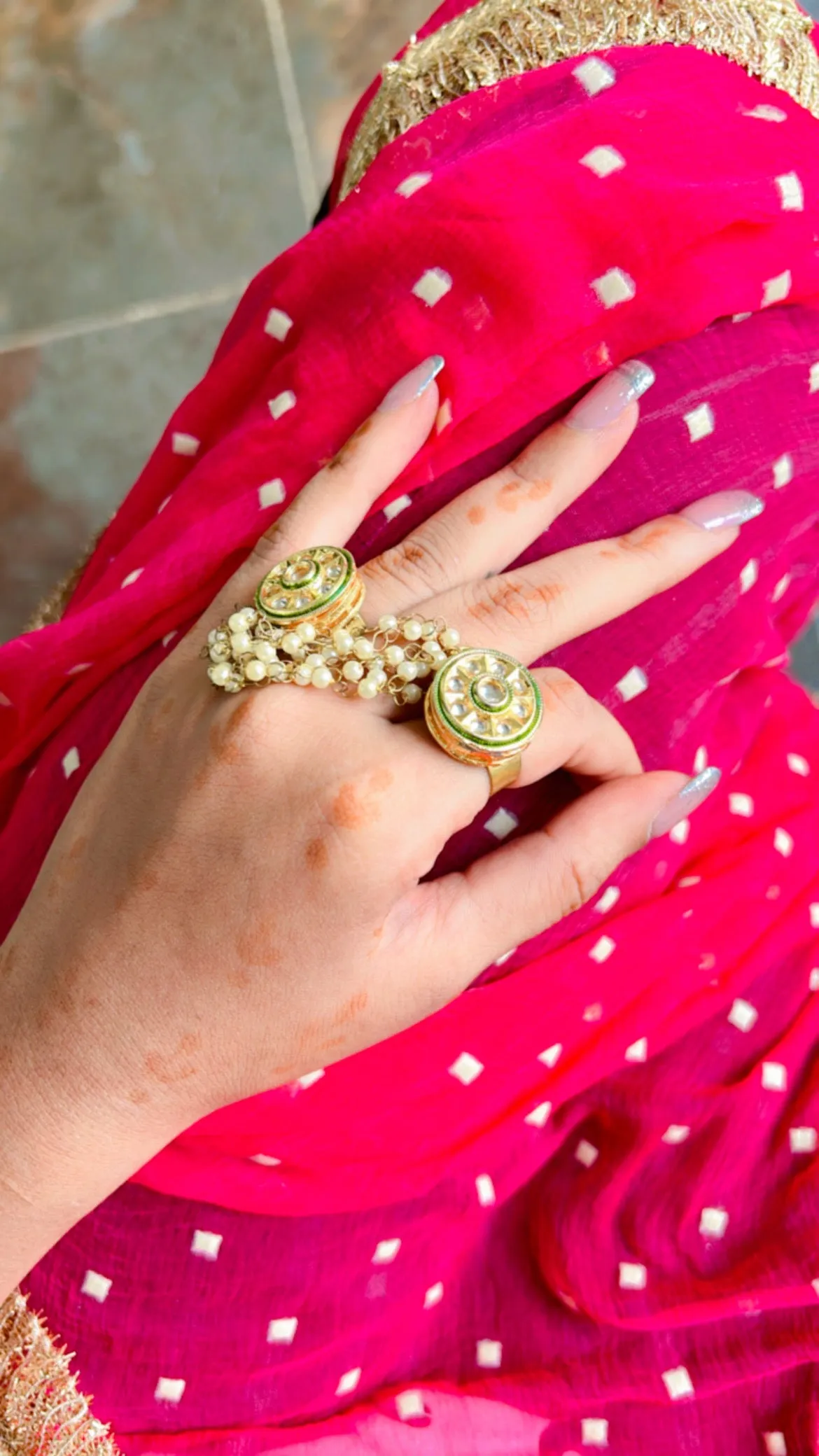 Double Finger Ring With Five Chains Attached