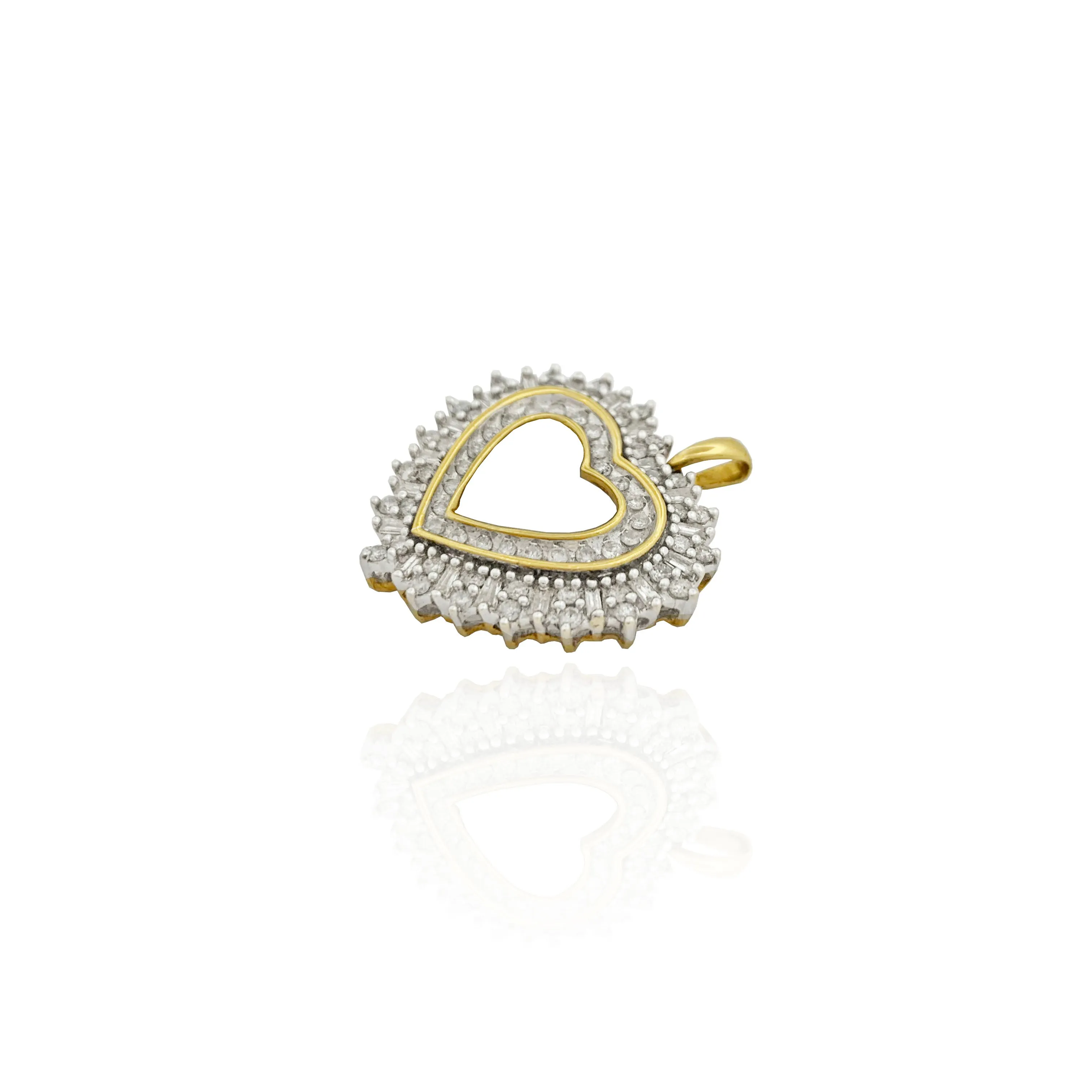 Double Outlined Diamond Heart Pendant (14K)