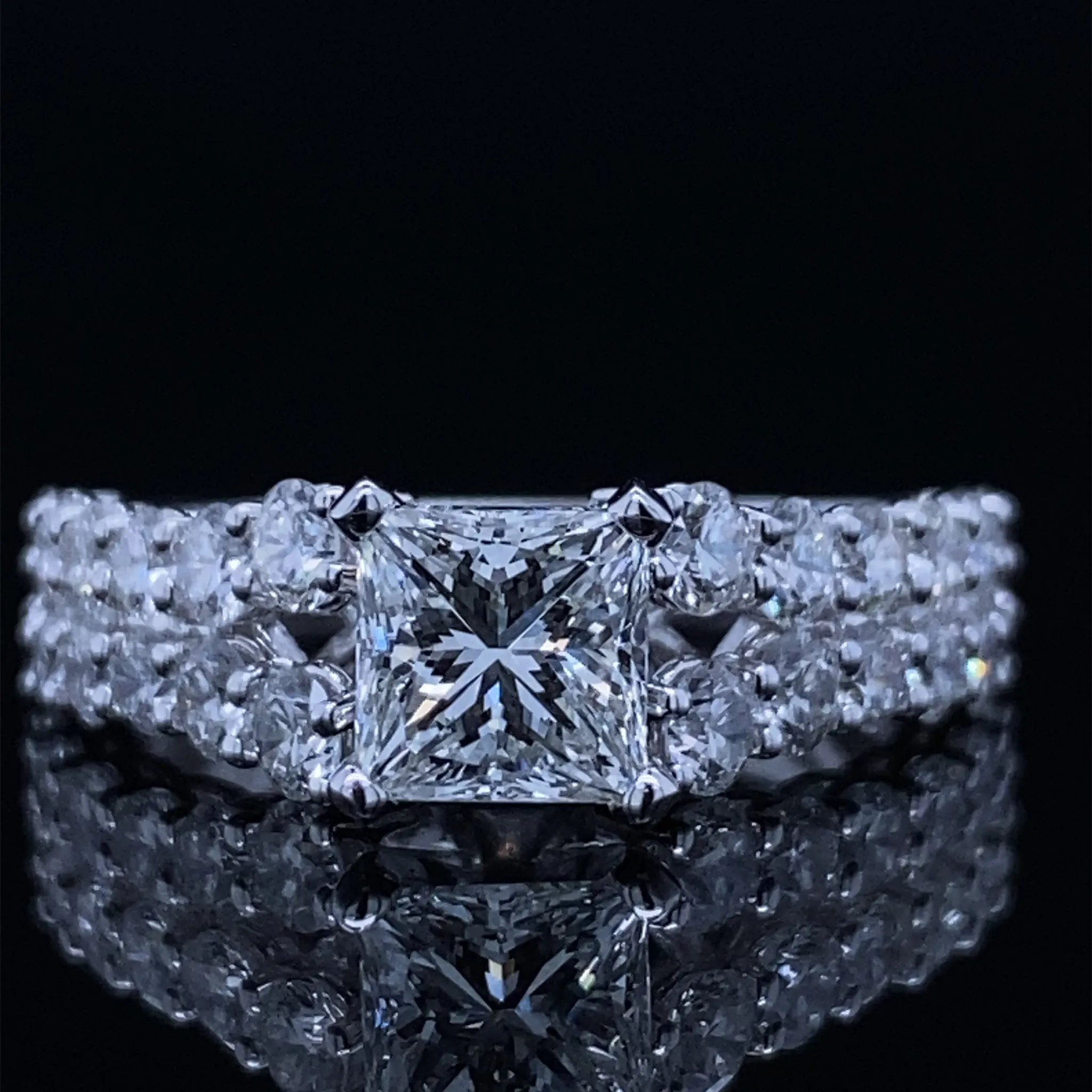 Double Row Princess Cut Diamond Cathedral Ring