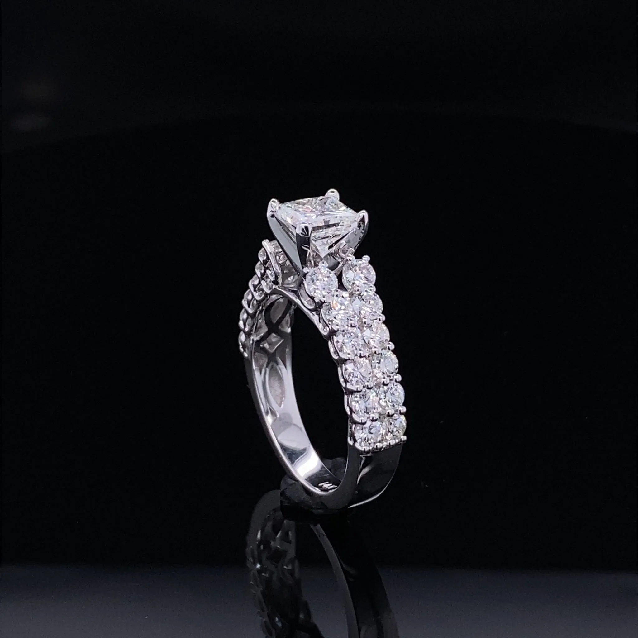 Double Row Princess Cut Diamond Cathedral Ring