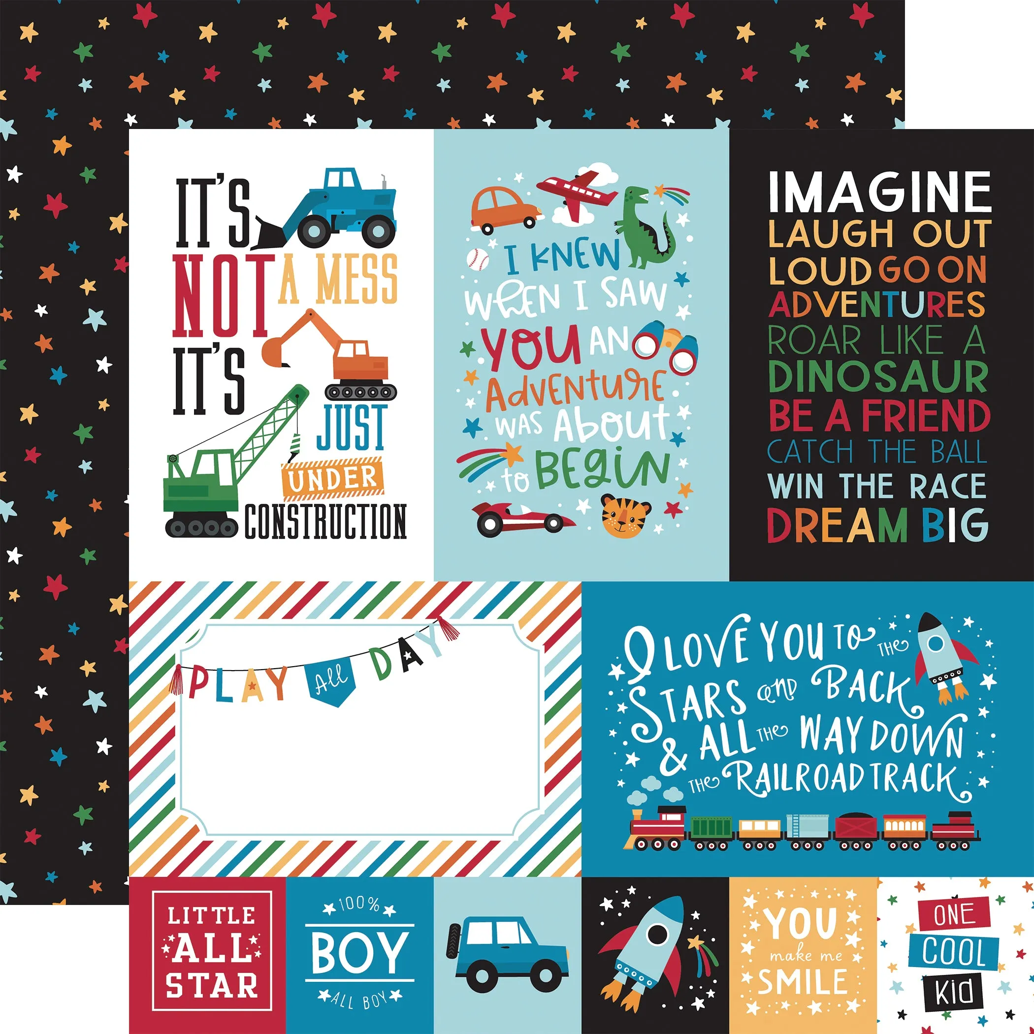 Echo Park - Play All Day Boy - 12x12 Single Sheet / 4x6 Journaling Cards