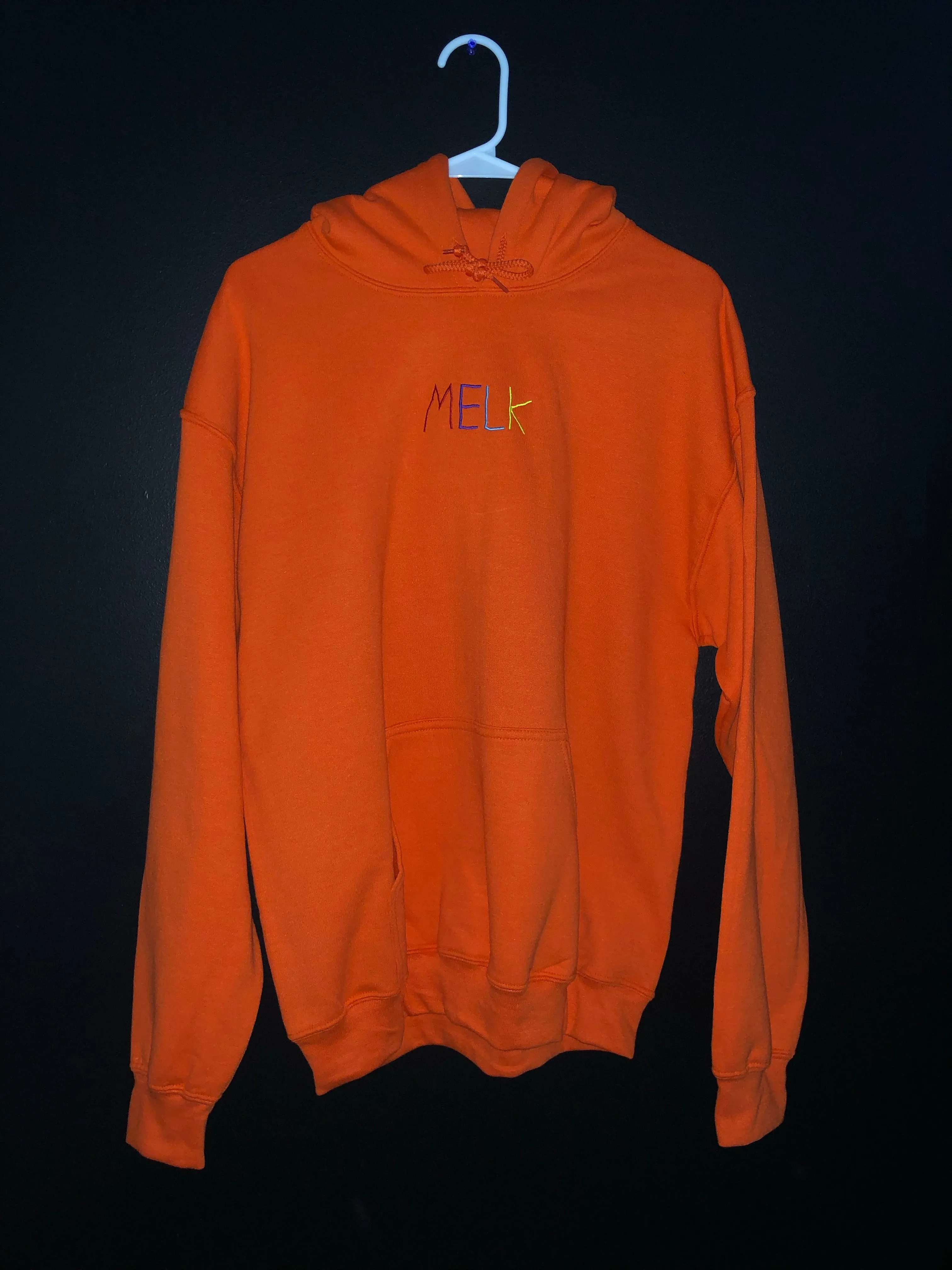 Embroidered Colorful MELK Hoodie (Orange)
