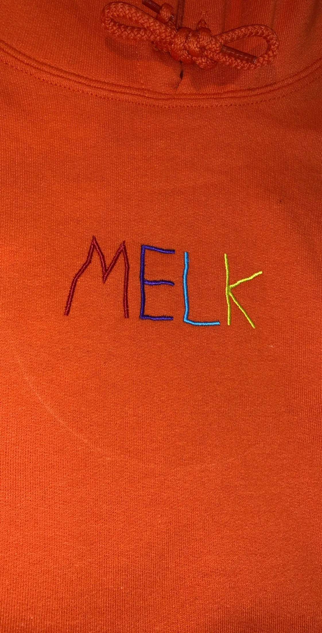 Embroidered Colorful MELK Hoodie (Orange)