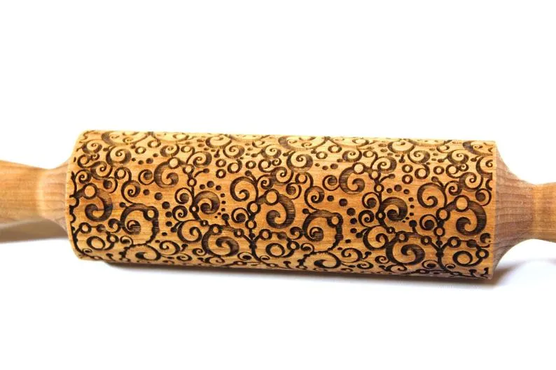 Engraved Embossing Rolling Pin Magical Swirls Pattern, Christmas Gift