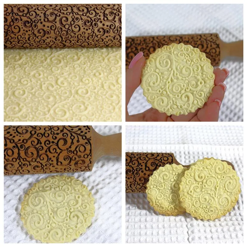Engraved Embossing Rolling Pin Magical Swirls Pattern, Christmas Gift