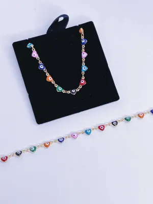 Evil Eye Hearts Bracelet - Colorful