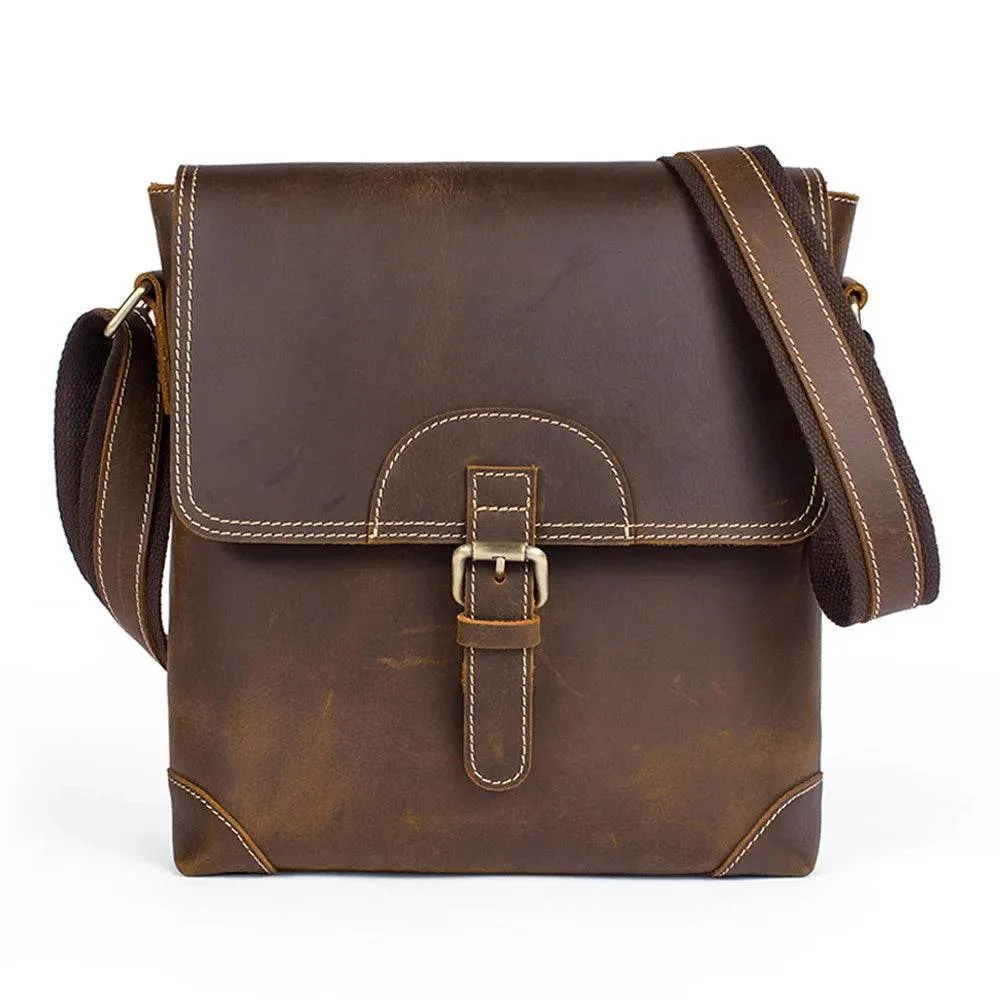 Fashion Leather Shoulder Bag Men’s Vintage Crossbody School Bag