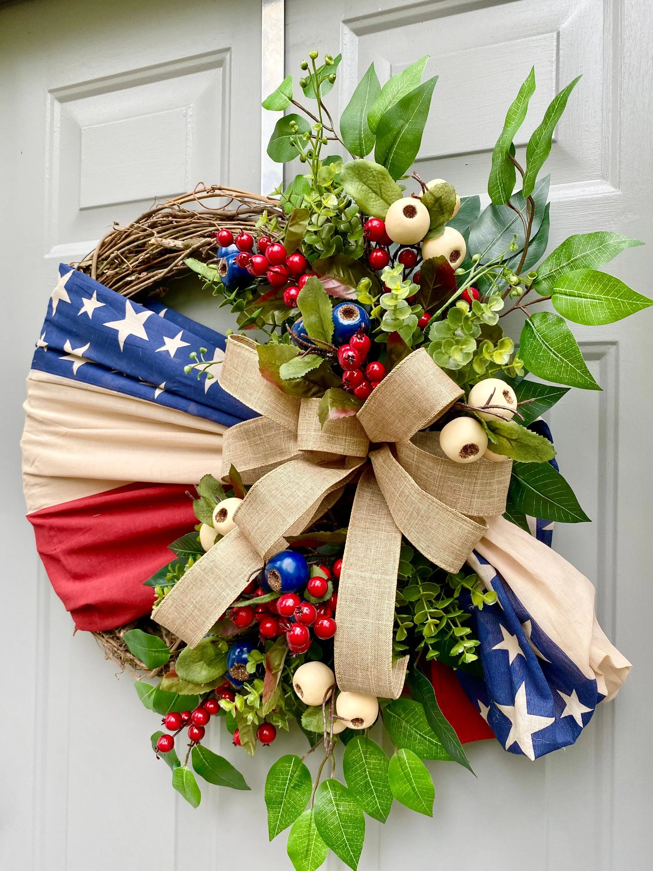 Flag Wreath, Patriotic Floral Grapevine Wreath, July 4th Wreath, July Fourth Americana, America Wreath