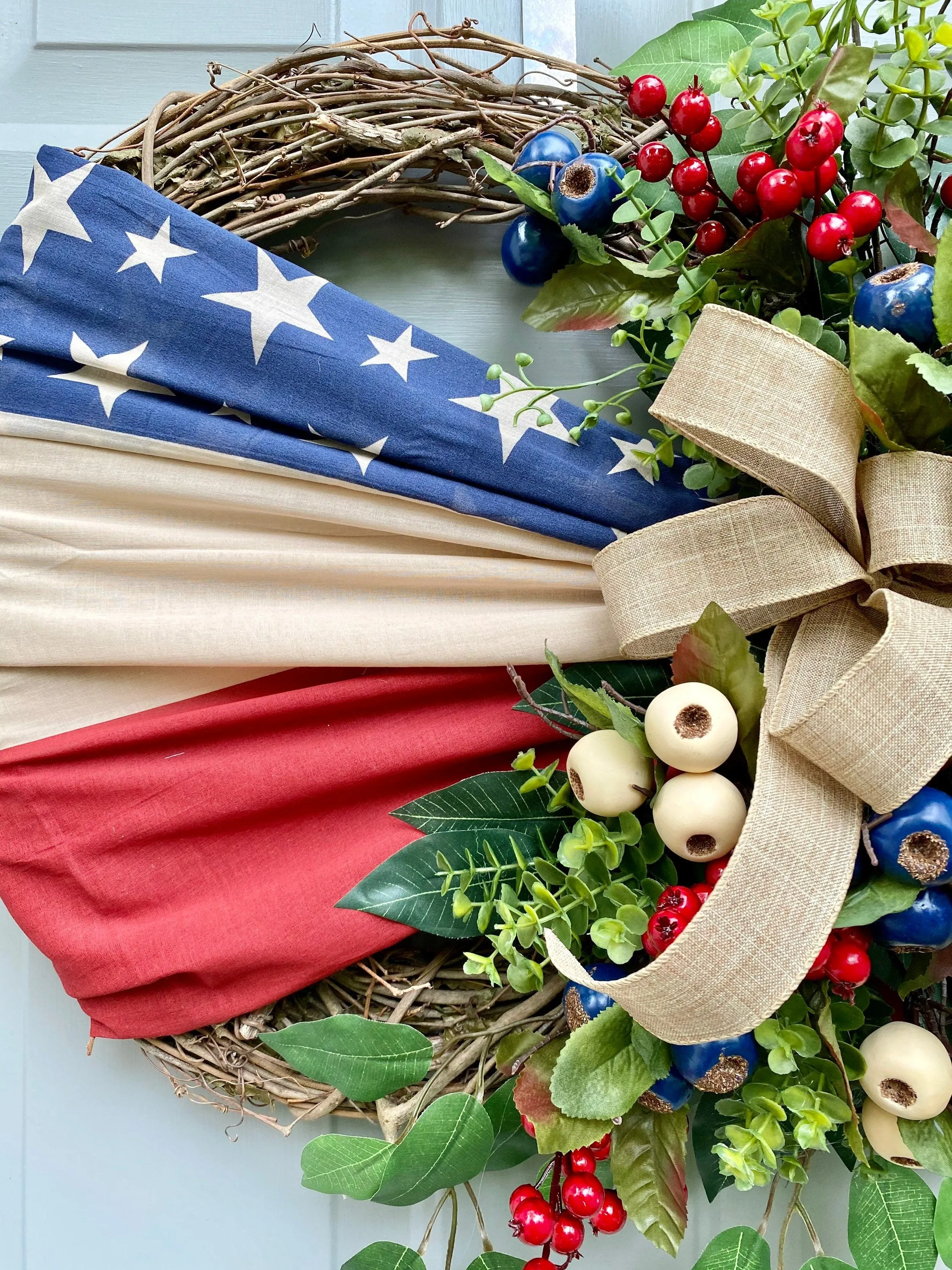 Flag Wreath, Patriotic Floral Grapevine Wreath, July 4th Wreath, July Fourth Americana, America Wreath