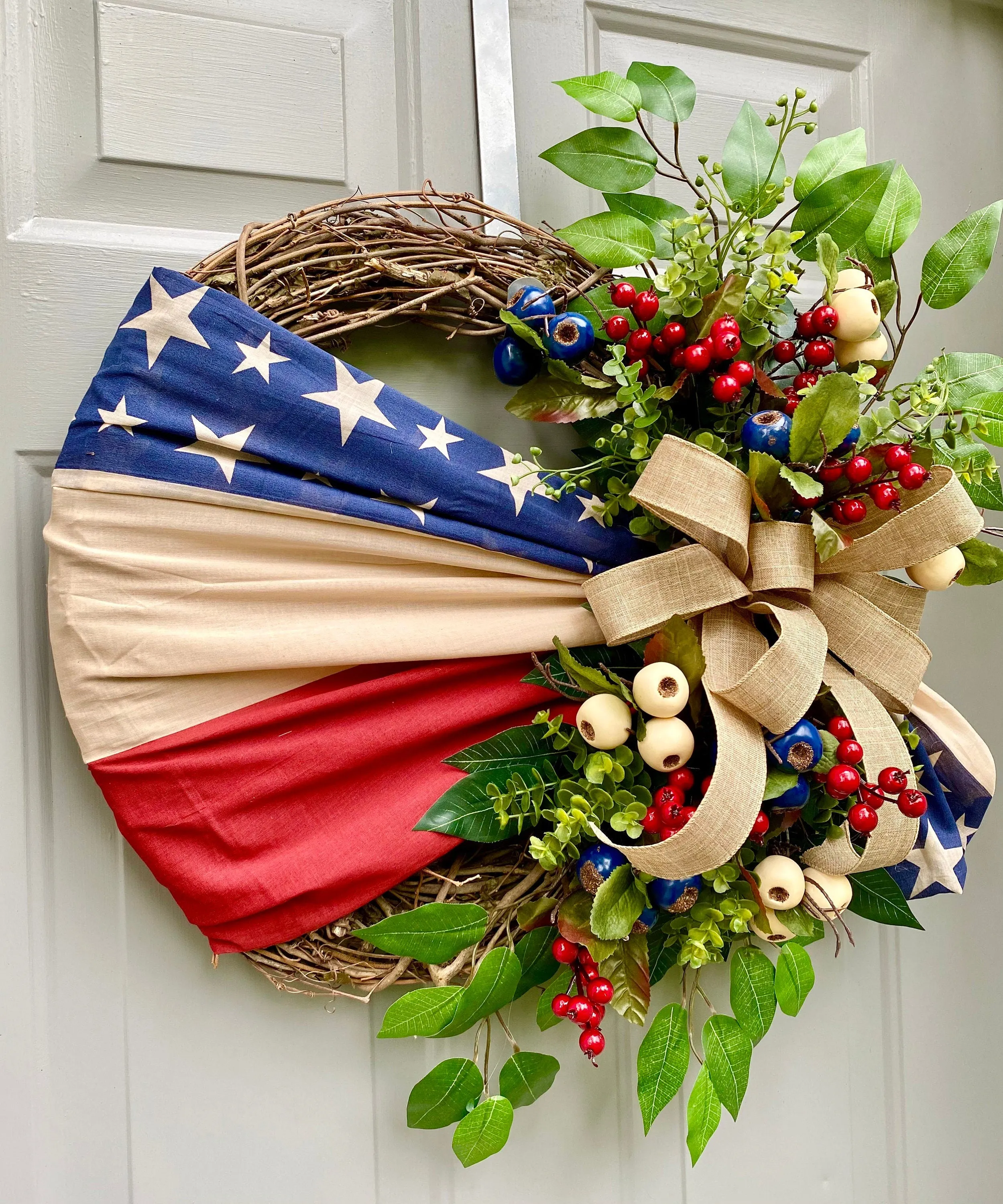 Flag Wreath, Patriotic Floral Grapevine Wreath, July 4th Wreath, July Fourth Americana, America Wreath