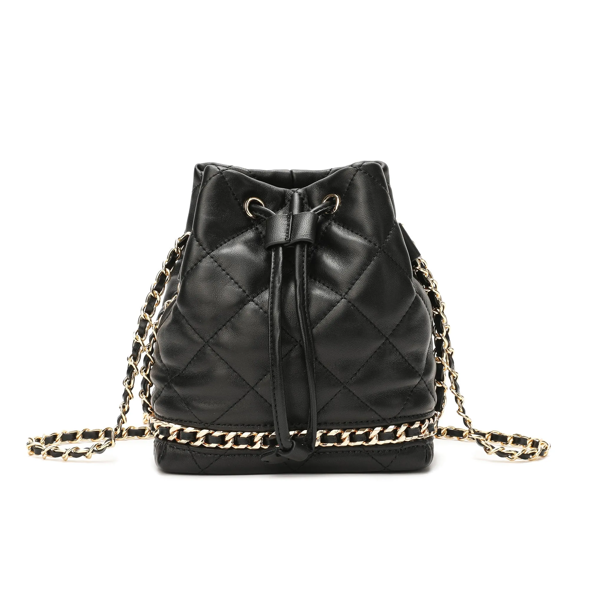 Full-Grain Quilted Lambskin Leather Drawstring Bag