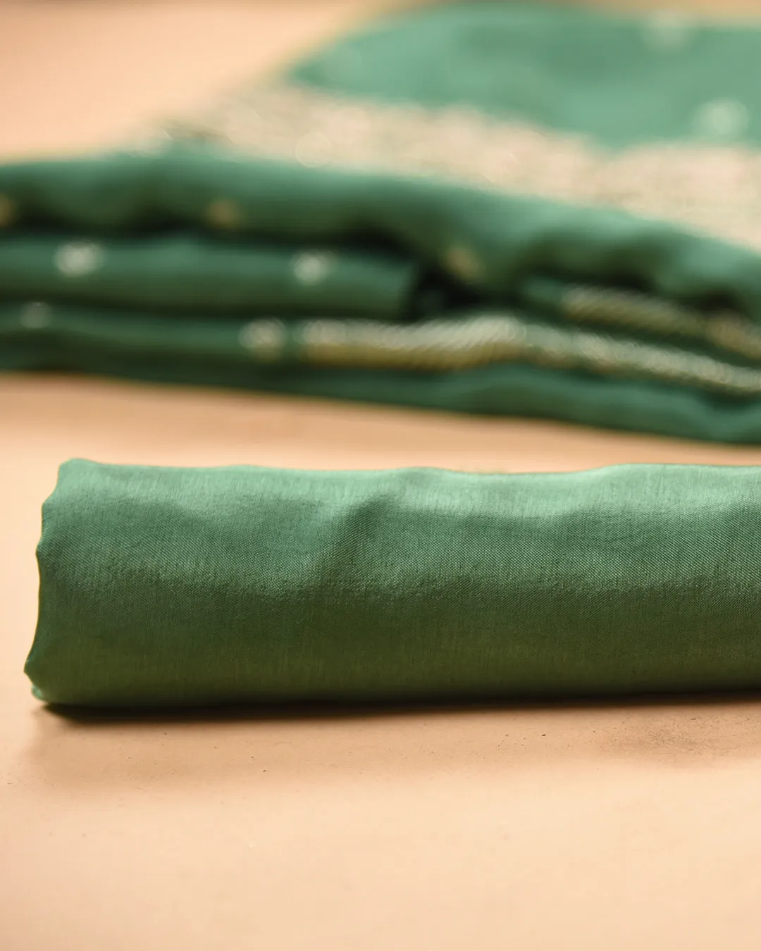 Green Silk Blend Woven With Embroidery Unstitched Suit Fabric Set With Silk Woven Dupatta