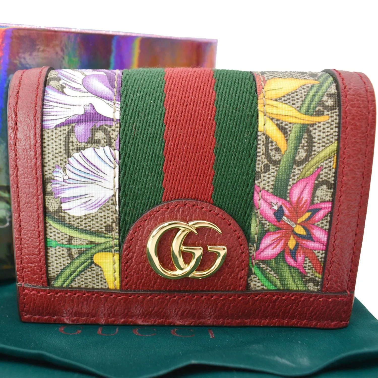 GUCCI Ophidia Flora GG Supreme Canvas Card Case Wallet Red 523155 - 10% Off