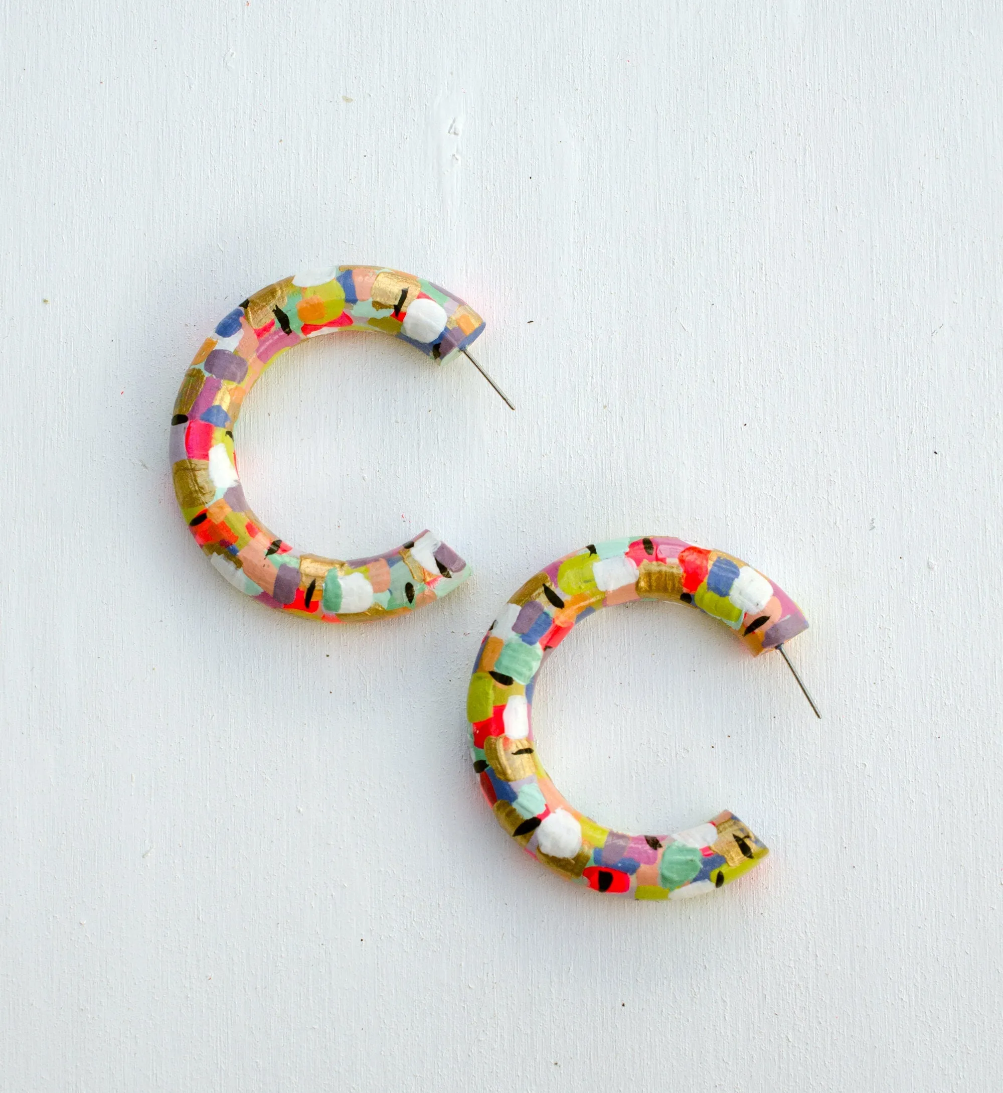 Hand painted Party Hoops, confetti hoops, statement earrings, gifts for her, statement jewelry, colorful earrings, wooden hoops