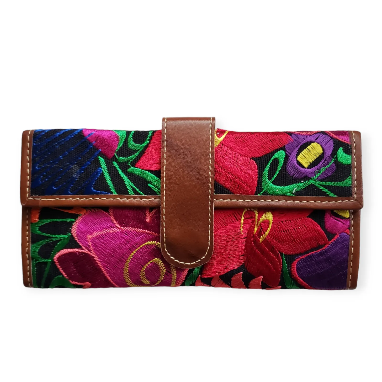 Handmade Embroidered Floral Wallet from Oaxaca