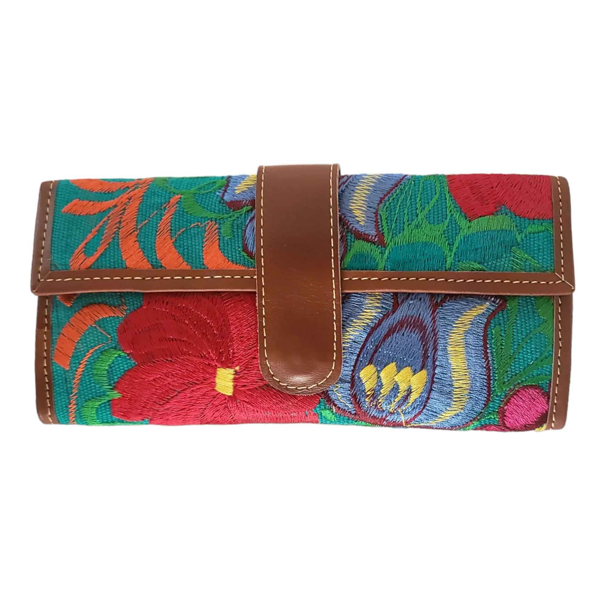 Handmade Embroidered Floral Wallet from Oaxaca