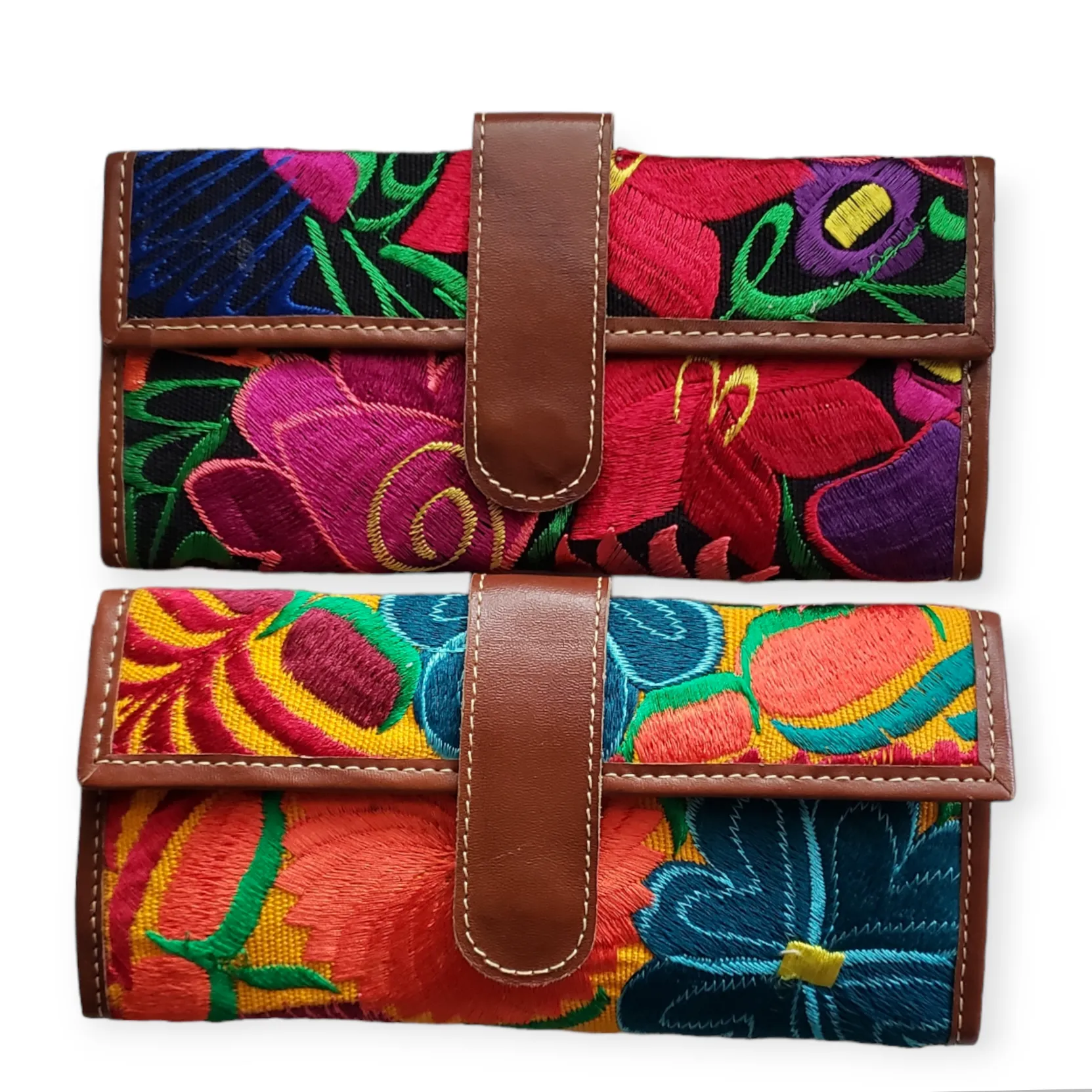 Handmade Embroidered Floral Wallet from Oaxaca