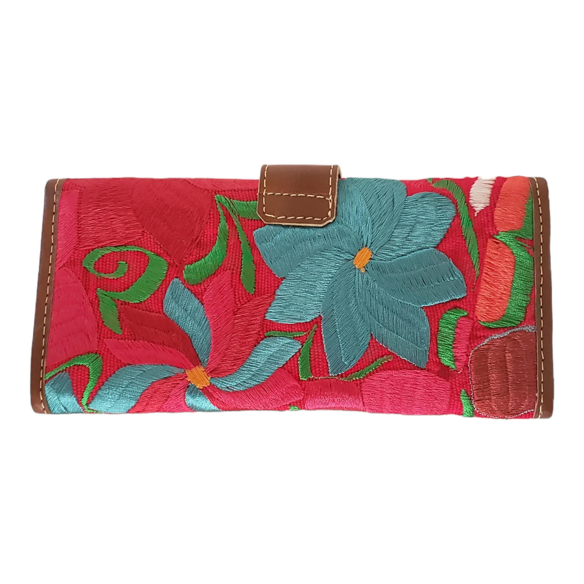 Handmade Embroidered Floral Wallet from Oaxaca