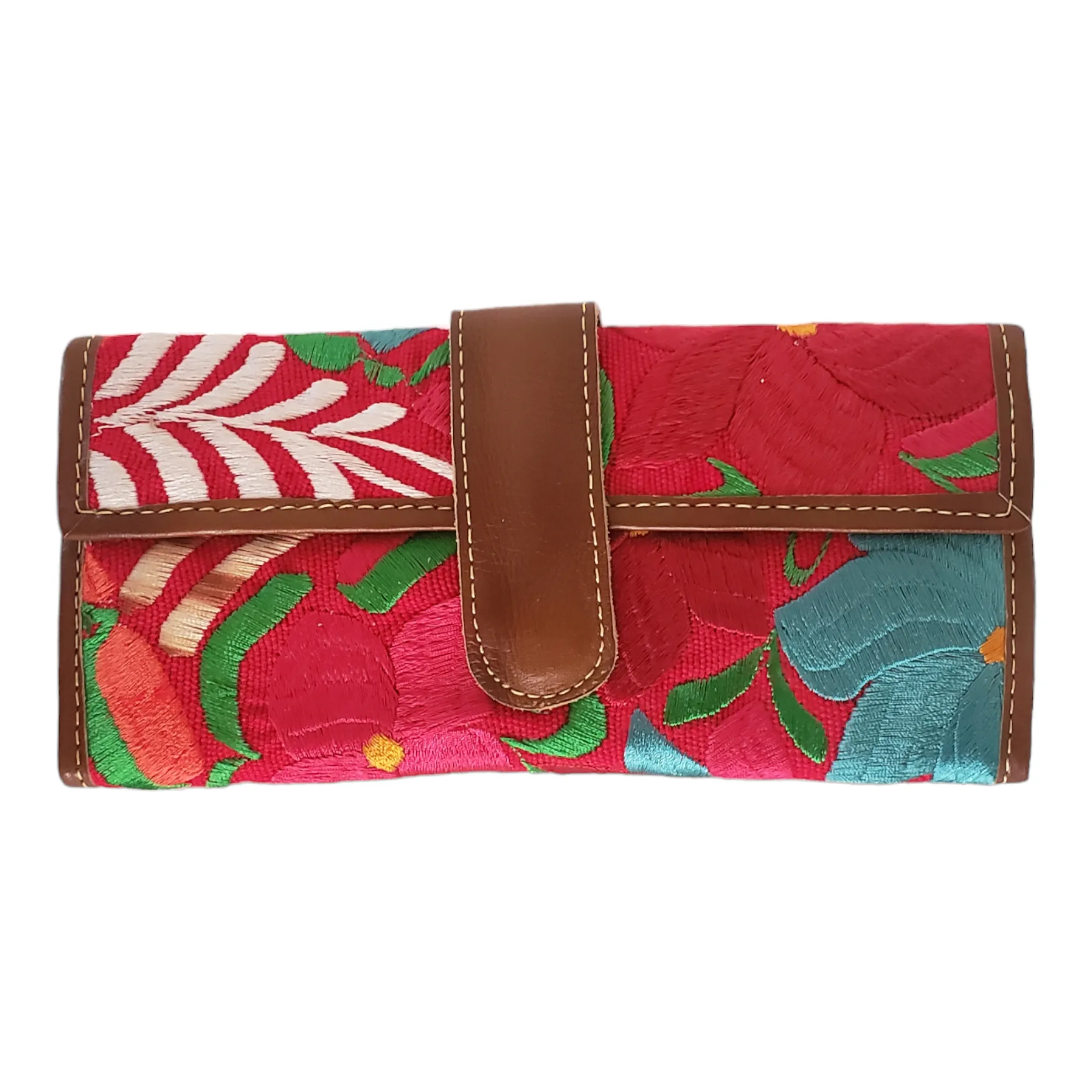 Handmade Embroidered Floral Wallet from Oaxaca