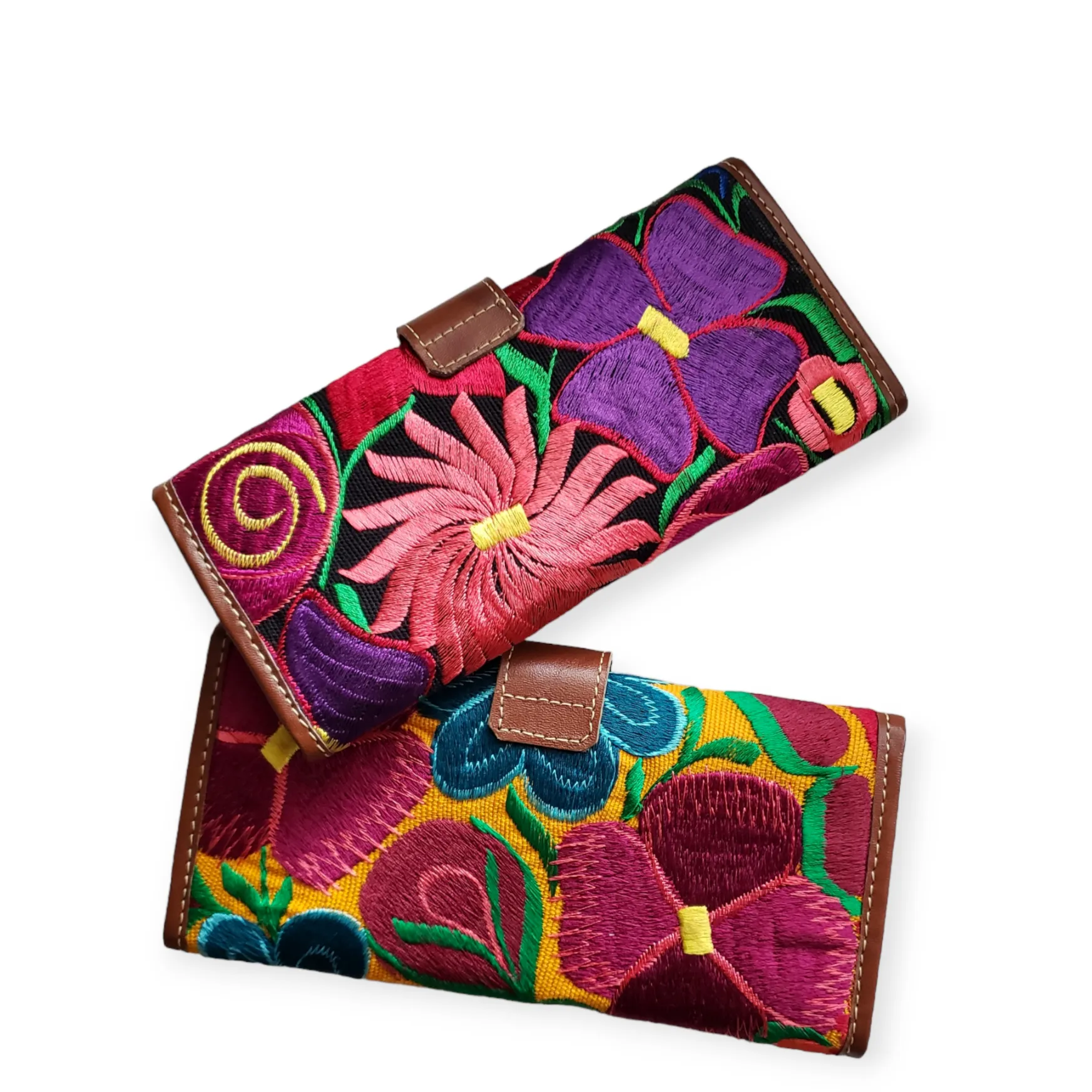 Handmade Embroidered Floral Wallet from Oaxaca