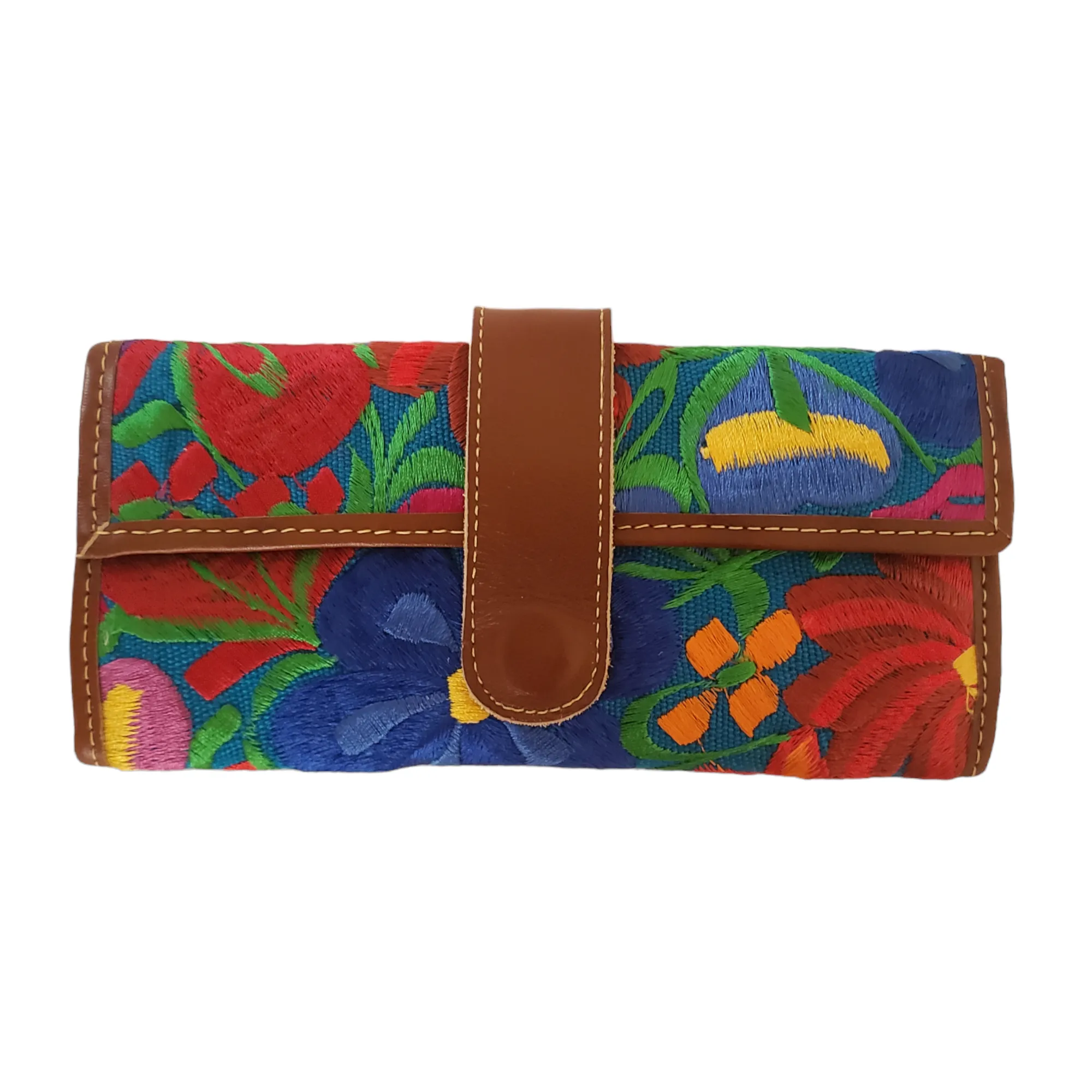 Handmade Embroidered Floral Wallet from Oaxaca