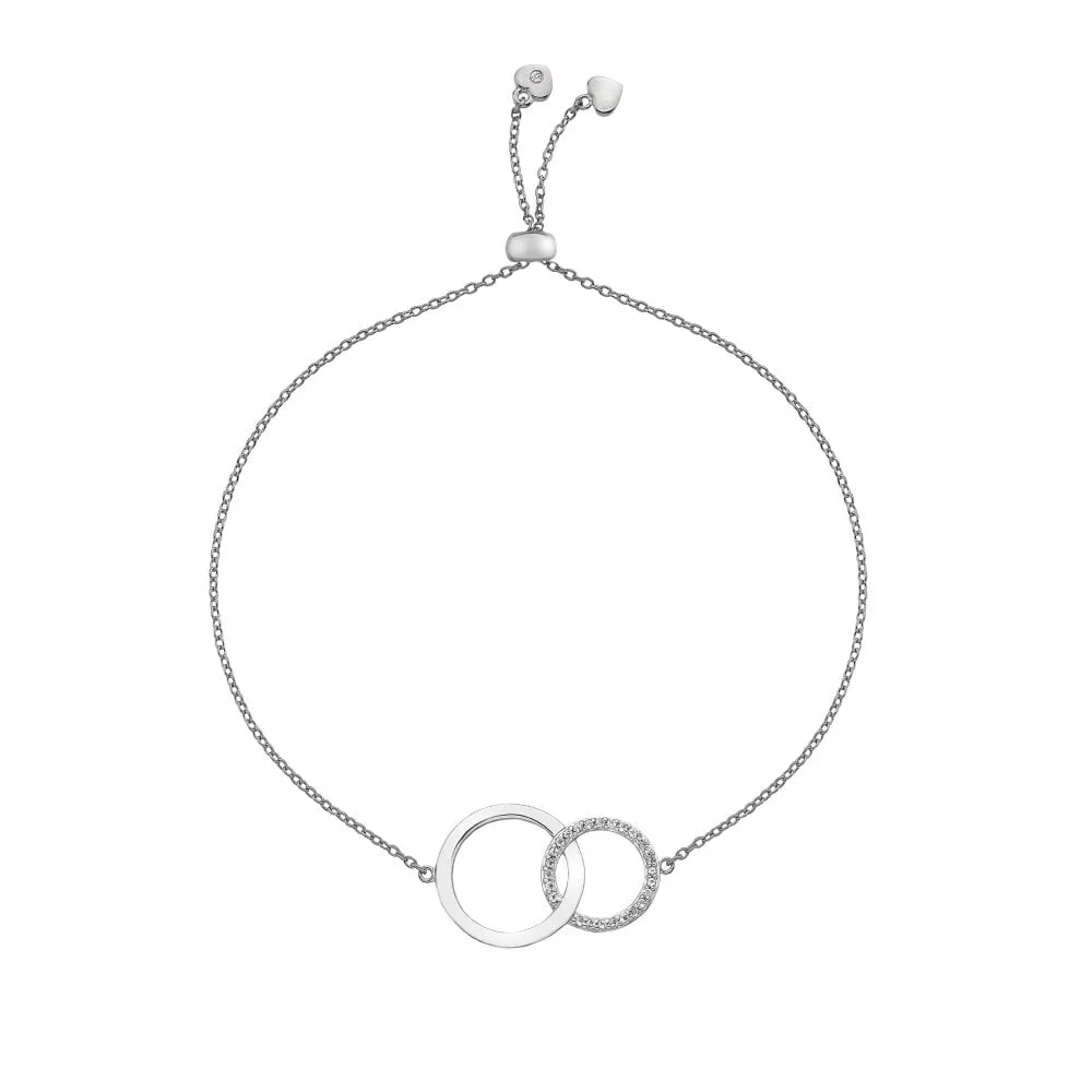 Hot Diamonds Striking Interlocking Circle Sterling Silver, Diamond & White Topaz Bracelet
